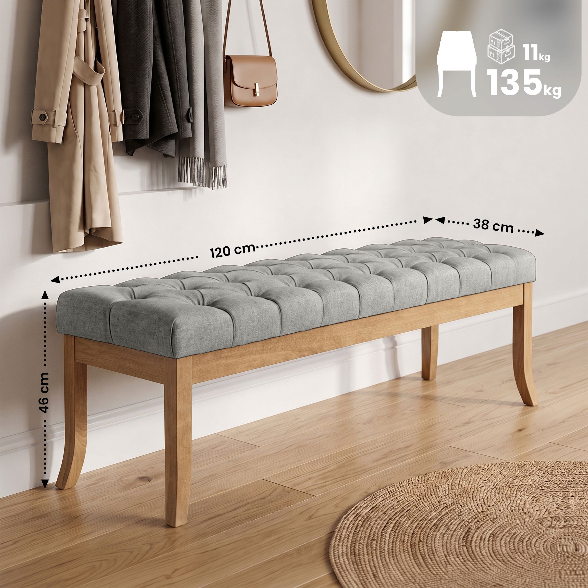 Sitzbank Ramses Stoff mit hellem Holzgestell
