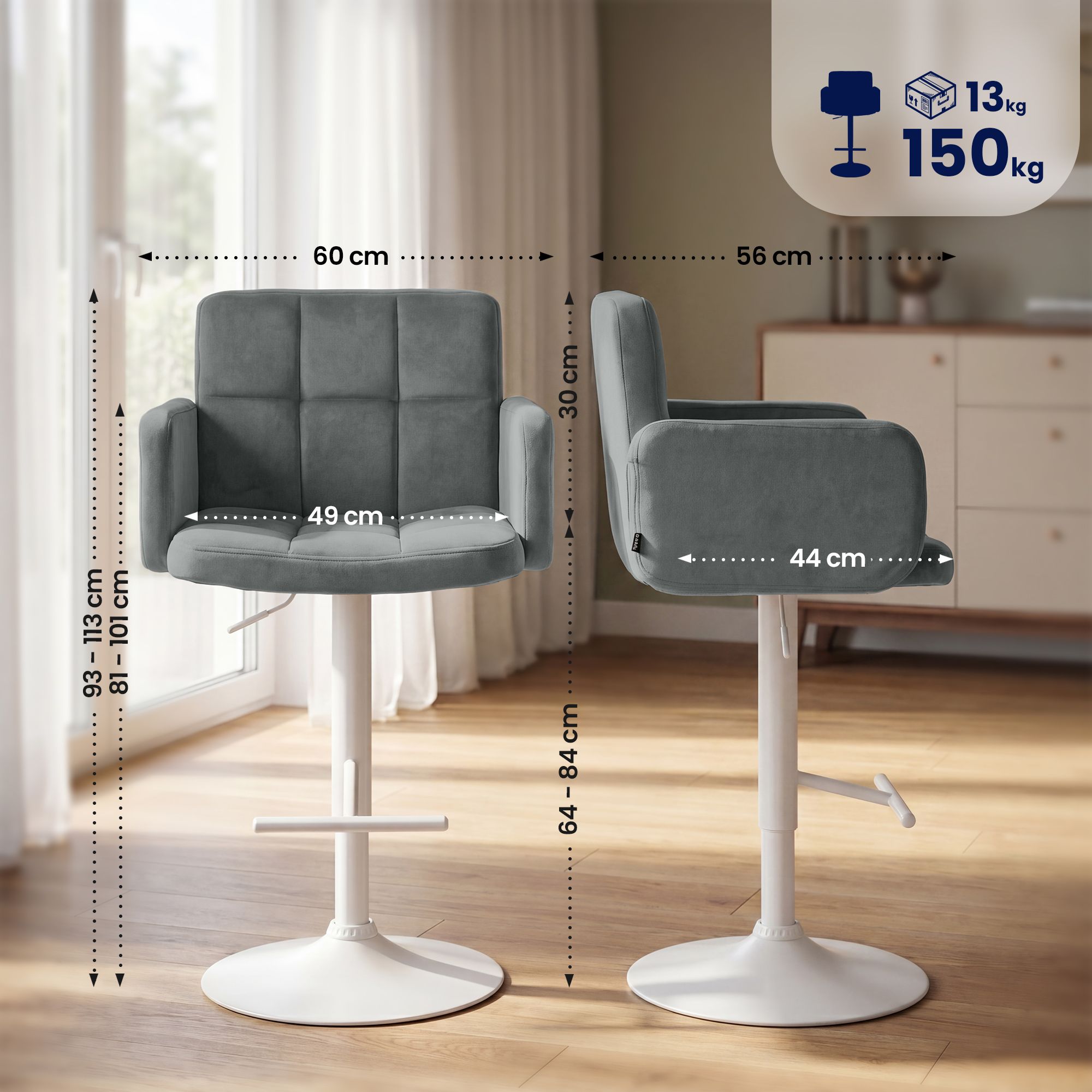 2er Set Barhocker Los Angeles Samt