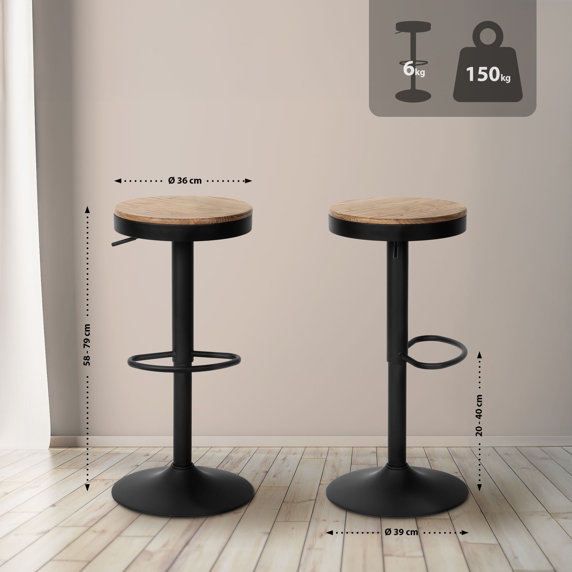 2er Set Barhocker Pitas Ulmenholz