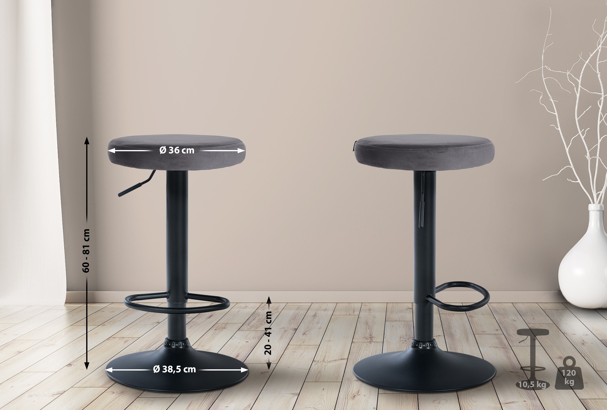 2er Set Barhocker Ponte Samt