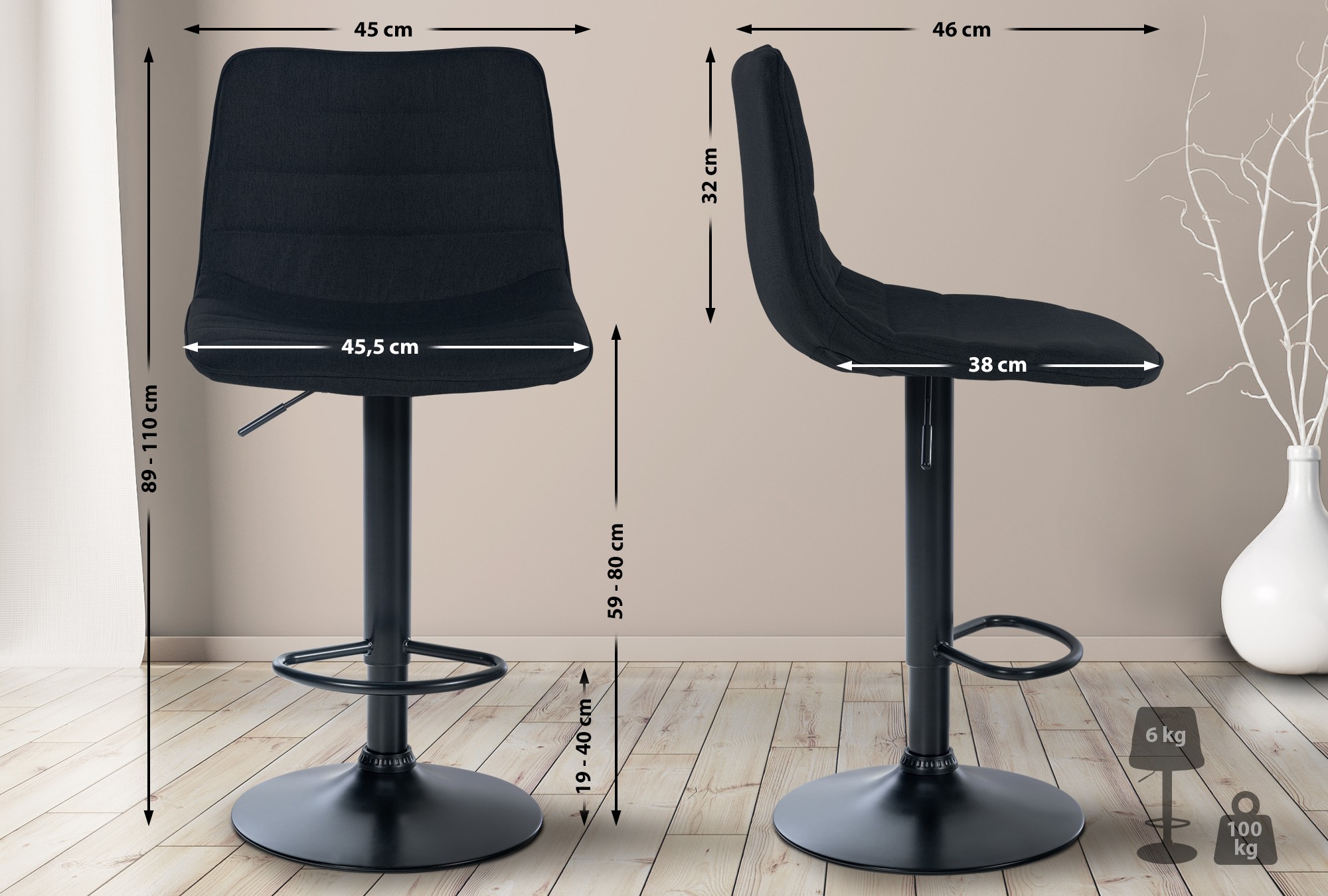 Barhocker Lex Stoff schwarz schwarz