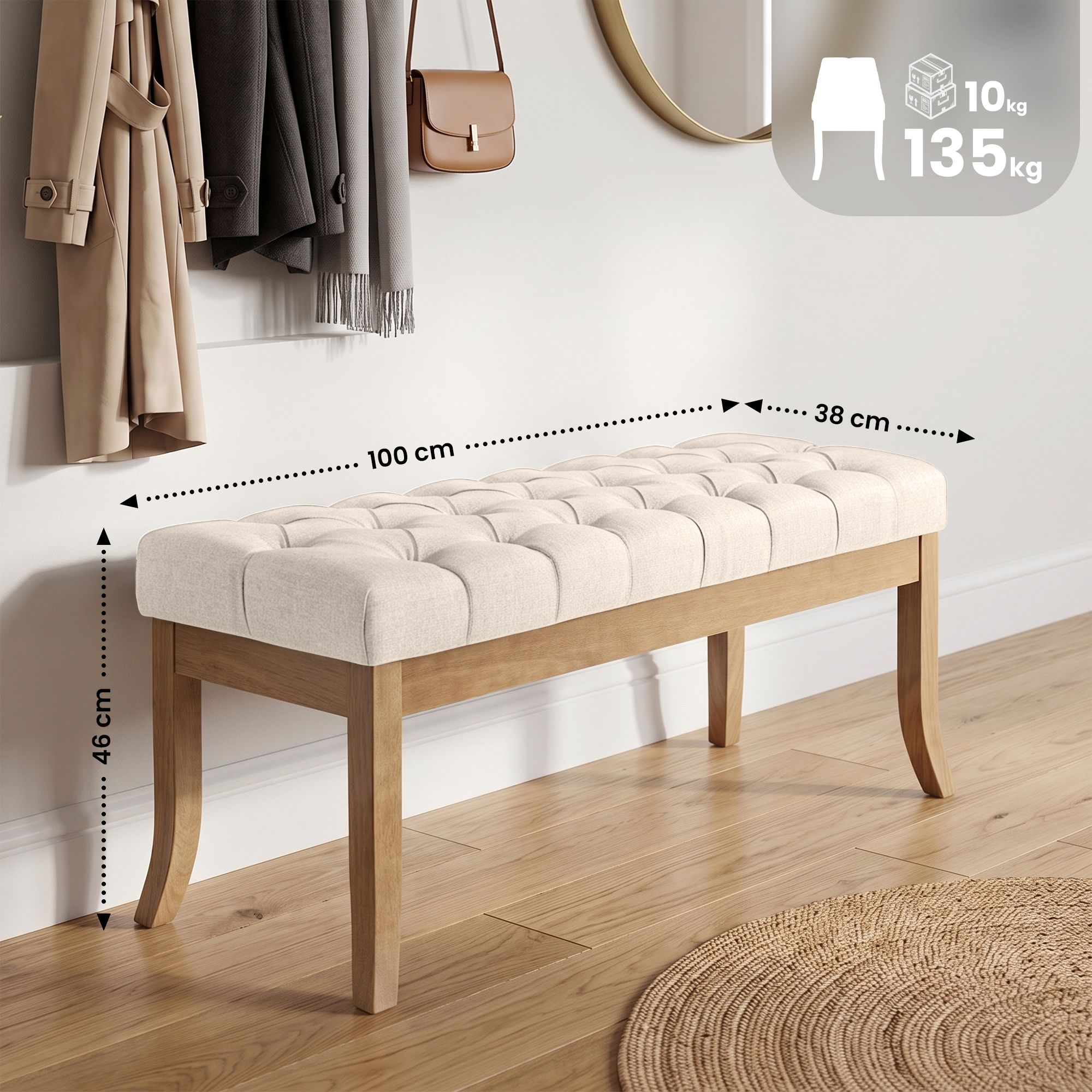 Sitzbank Ramses Stoff mit hellem Holzgestell