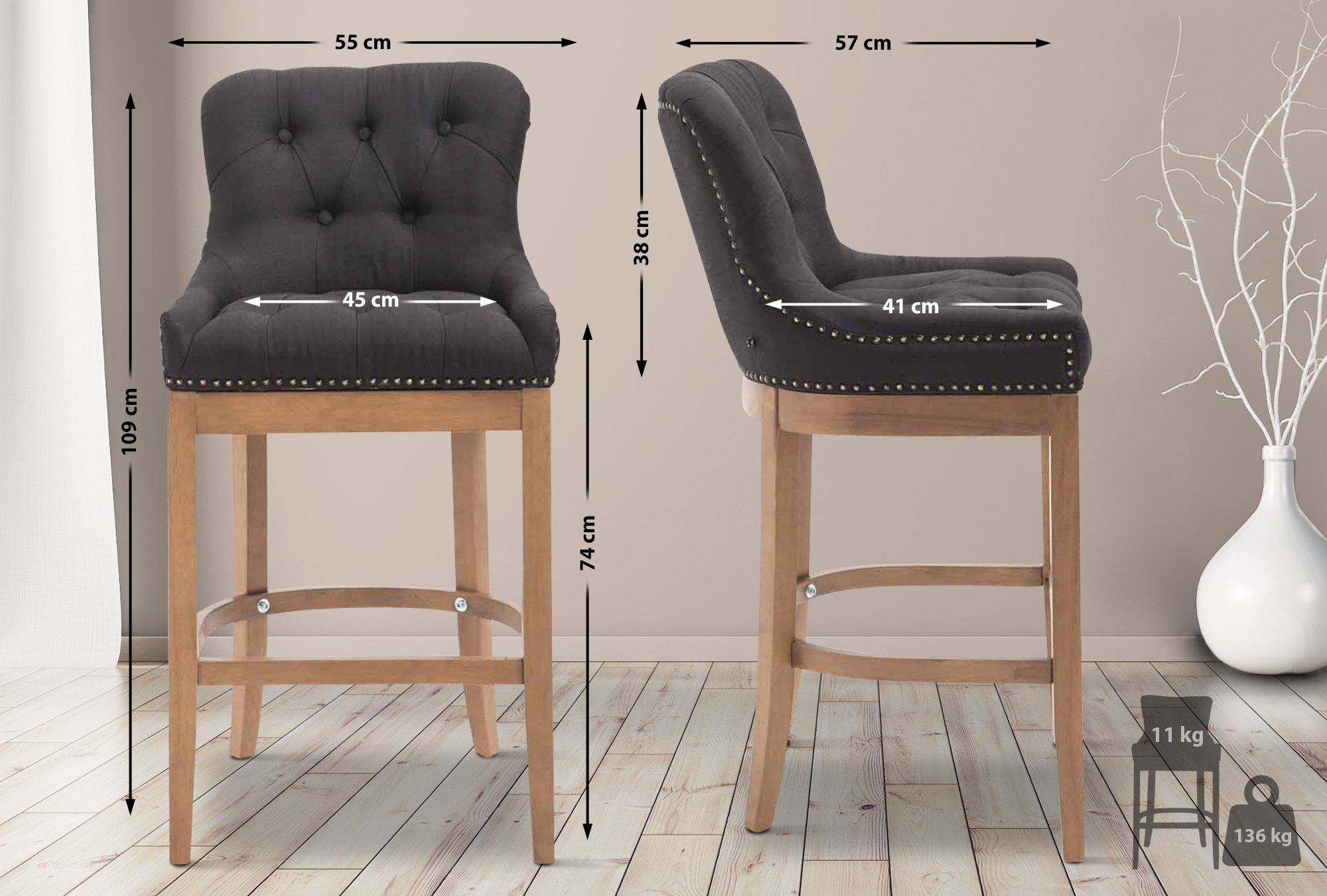 Barhocker Lakewood Stoff, Antik-hell schwarz