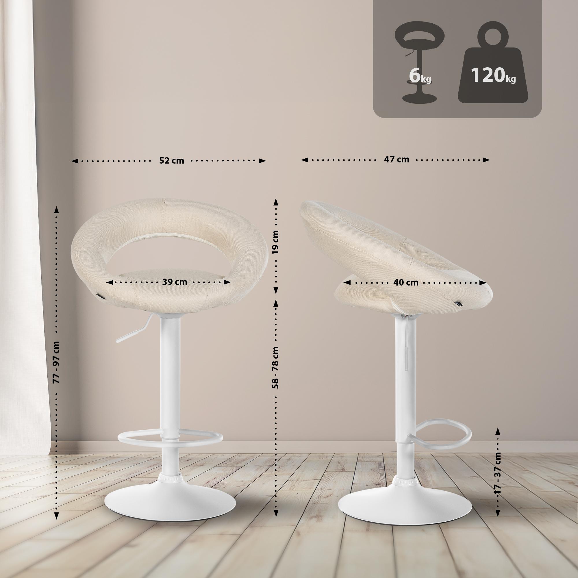 2er Set Barhocker Olinda Stoff creme weiß