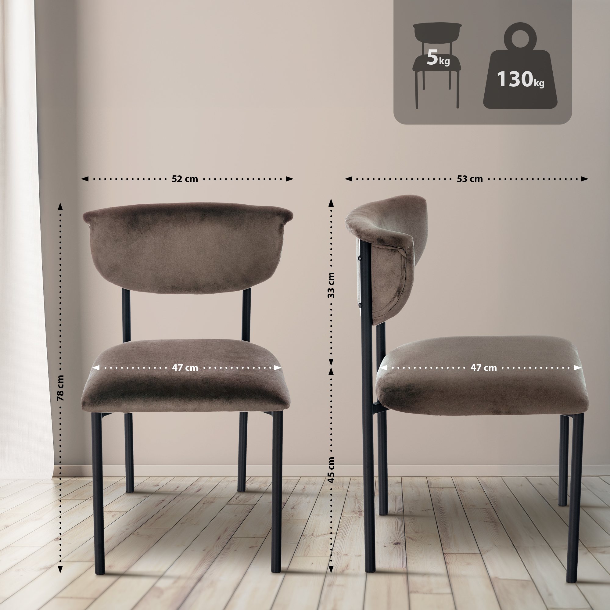 2er Set Esszimmerstuhl Gambell Samt