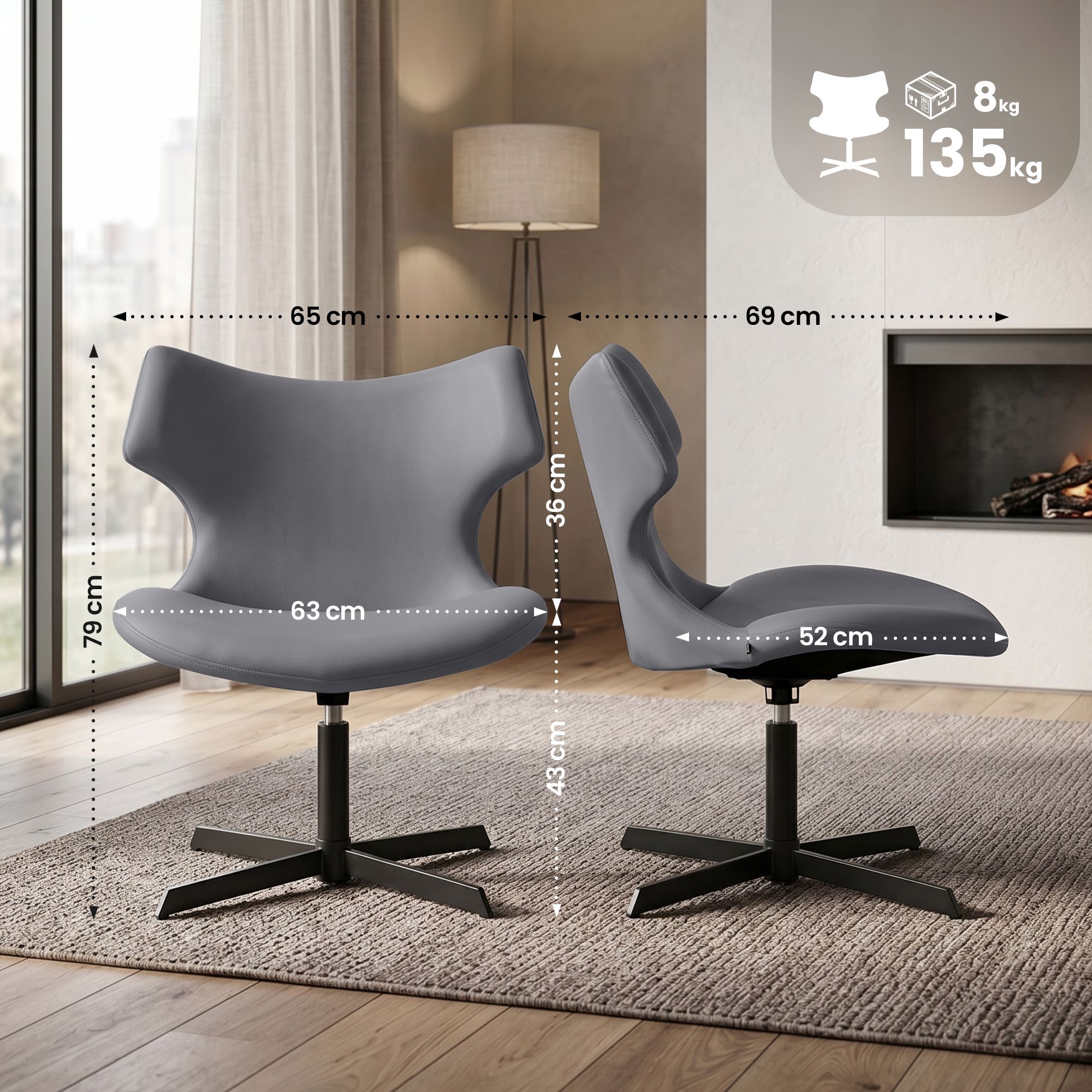 2er Set Loungestühle Welland Lederoptik