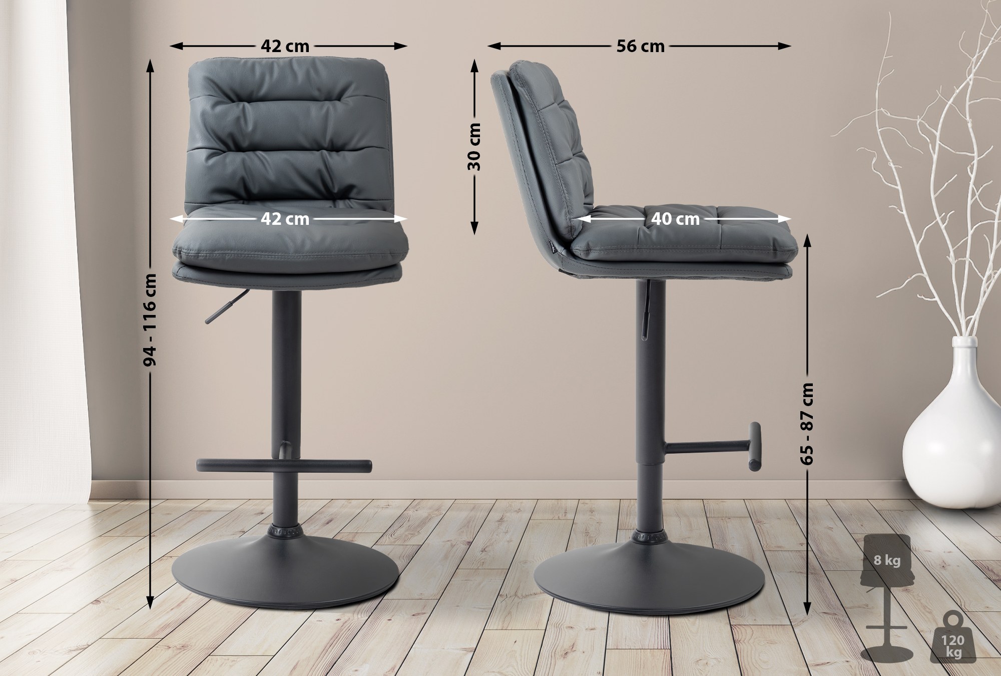 2er Set Barhocker Damar Kunstleder