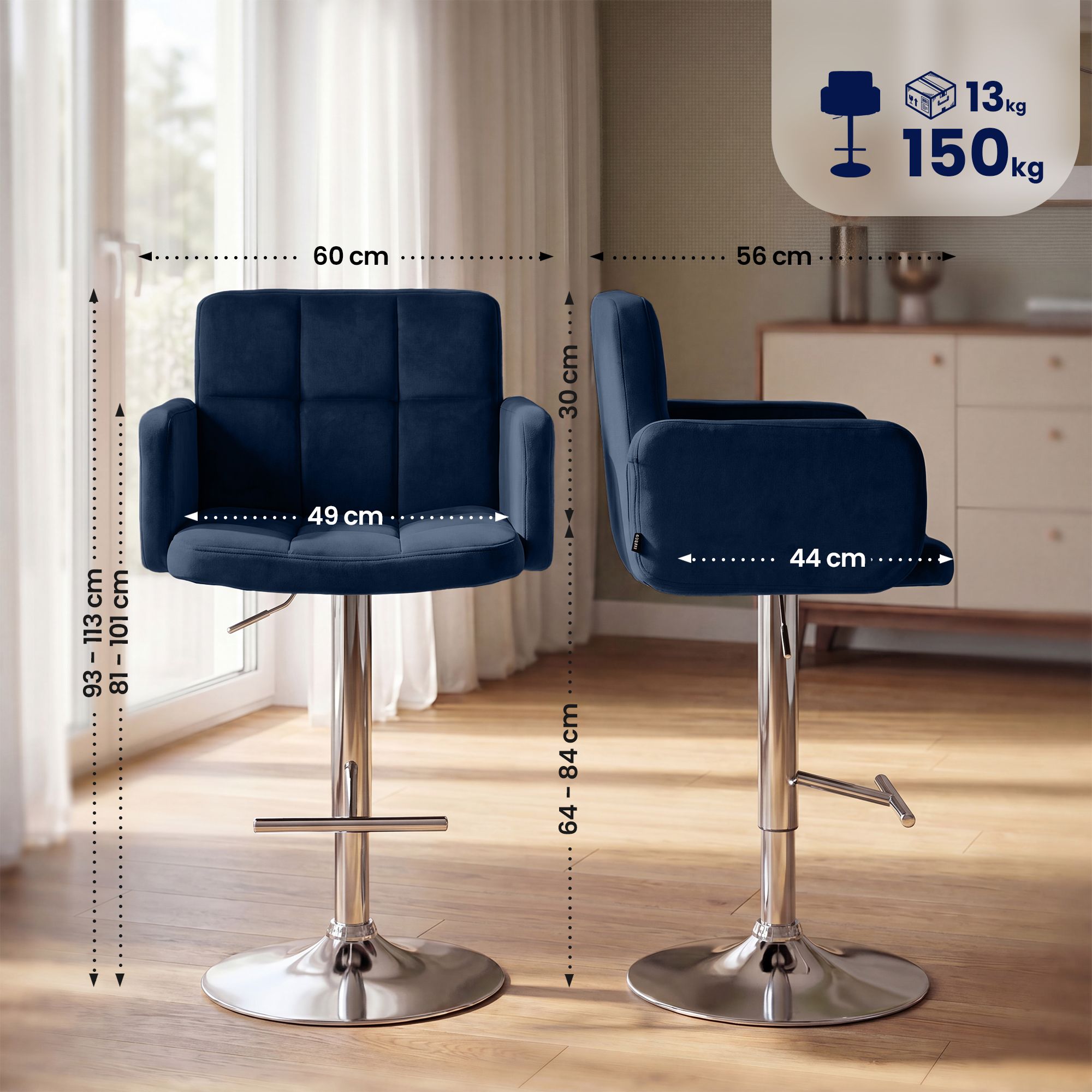 2er Set Barhocker Los Angeles Samt