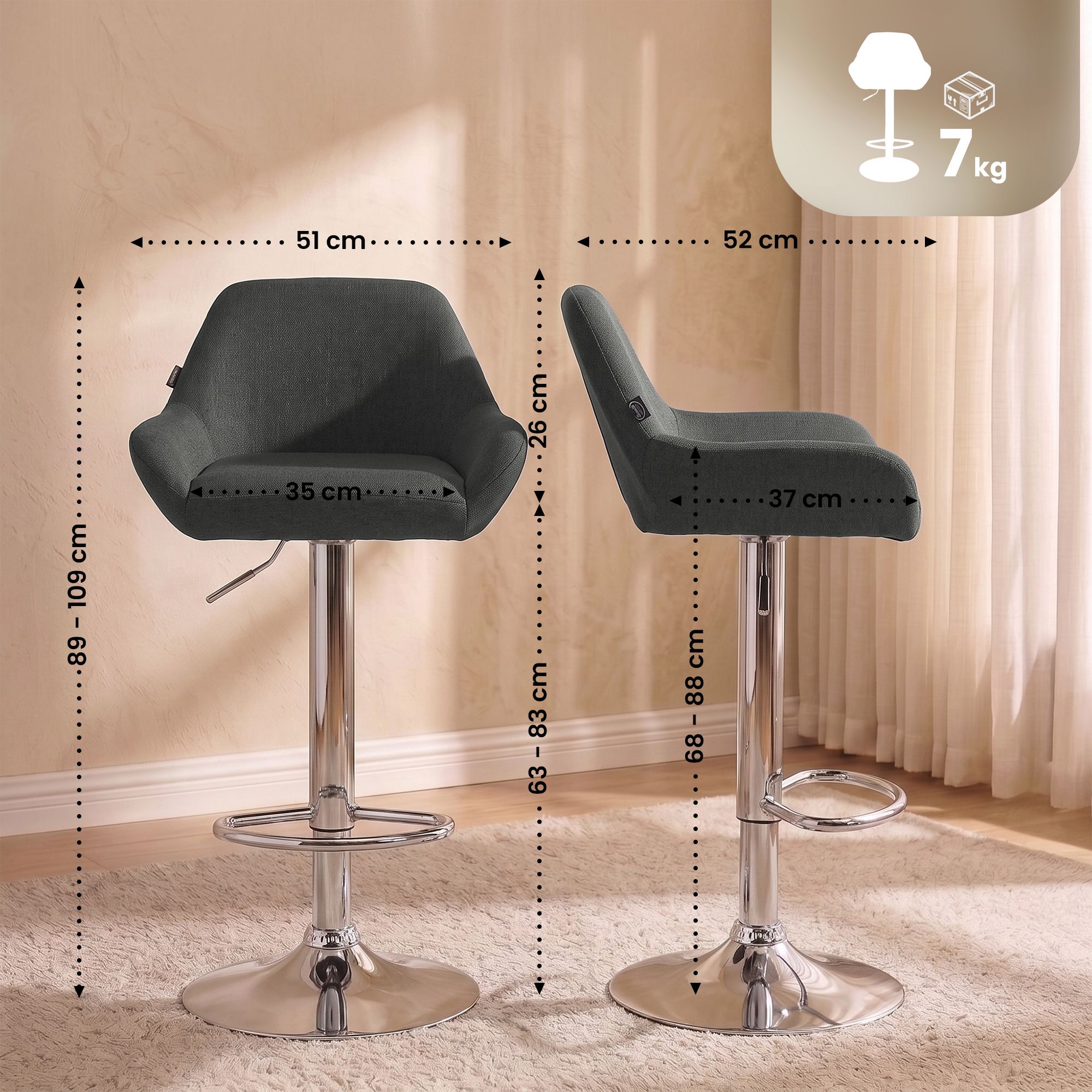 2er Set Barhocker Braga Stoff