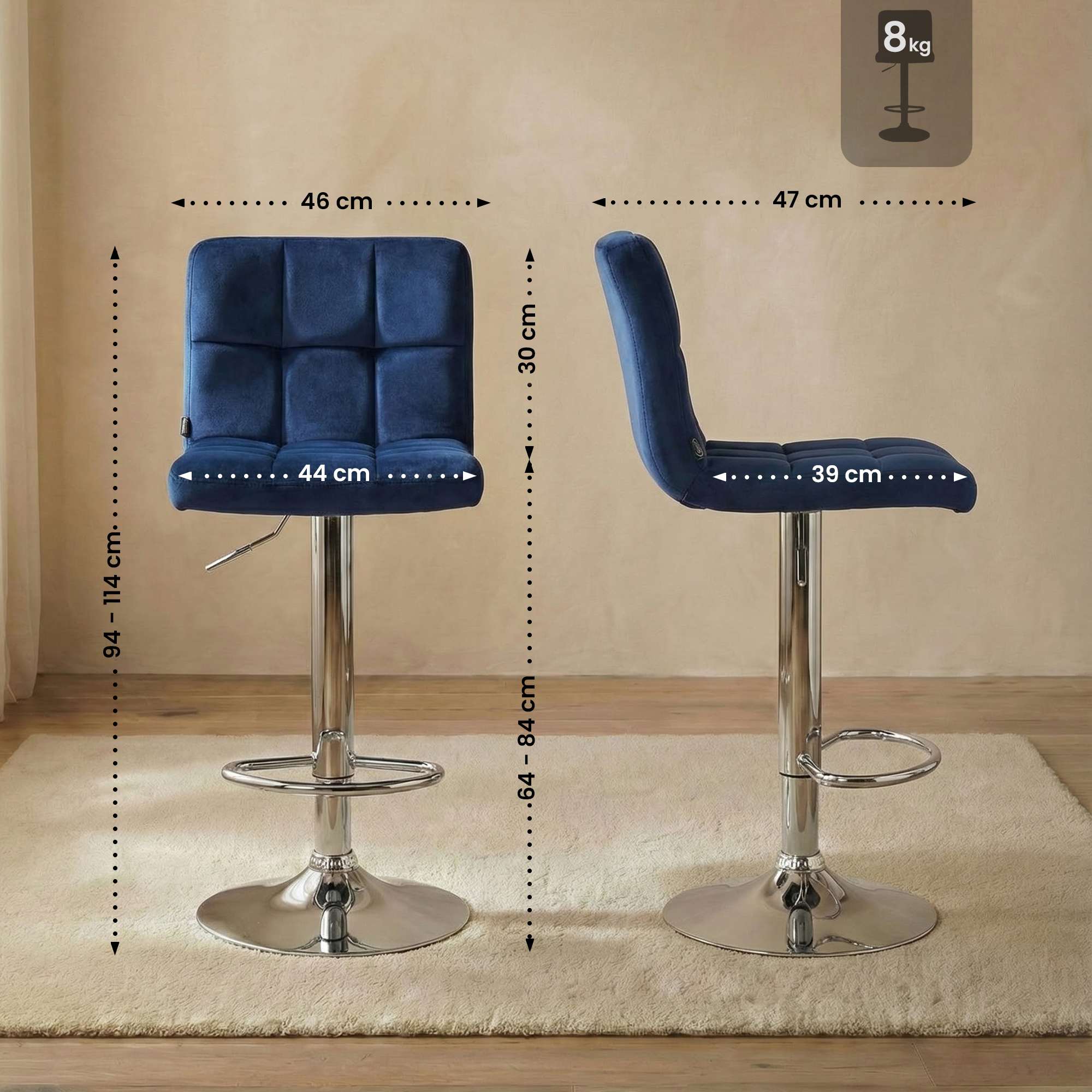 2er Set Barhocker Peru Samt