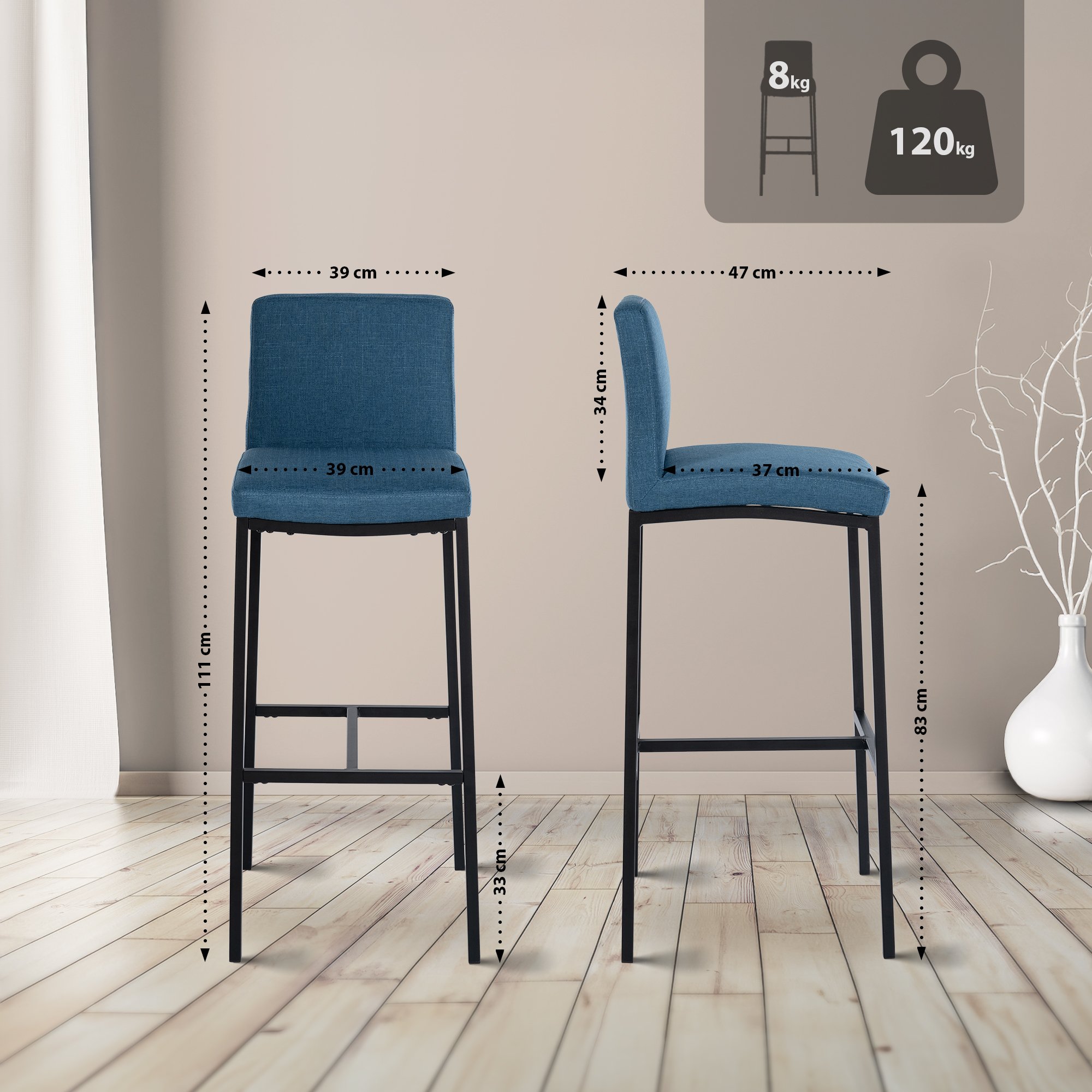 2er Set Barhocker Freeport blau Stoff