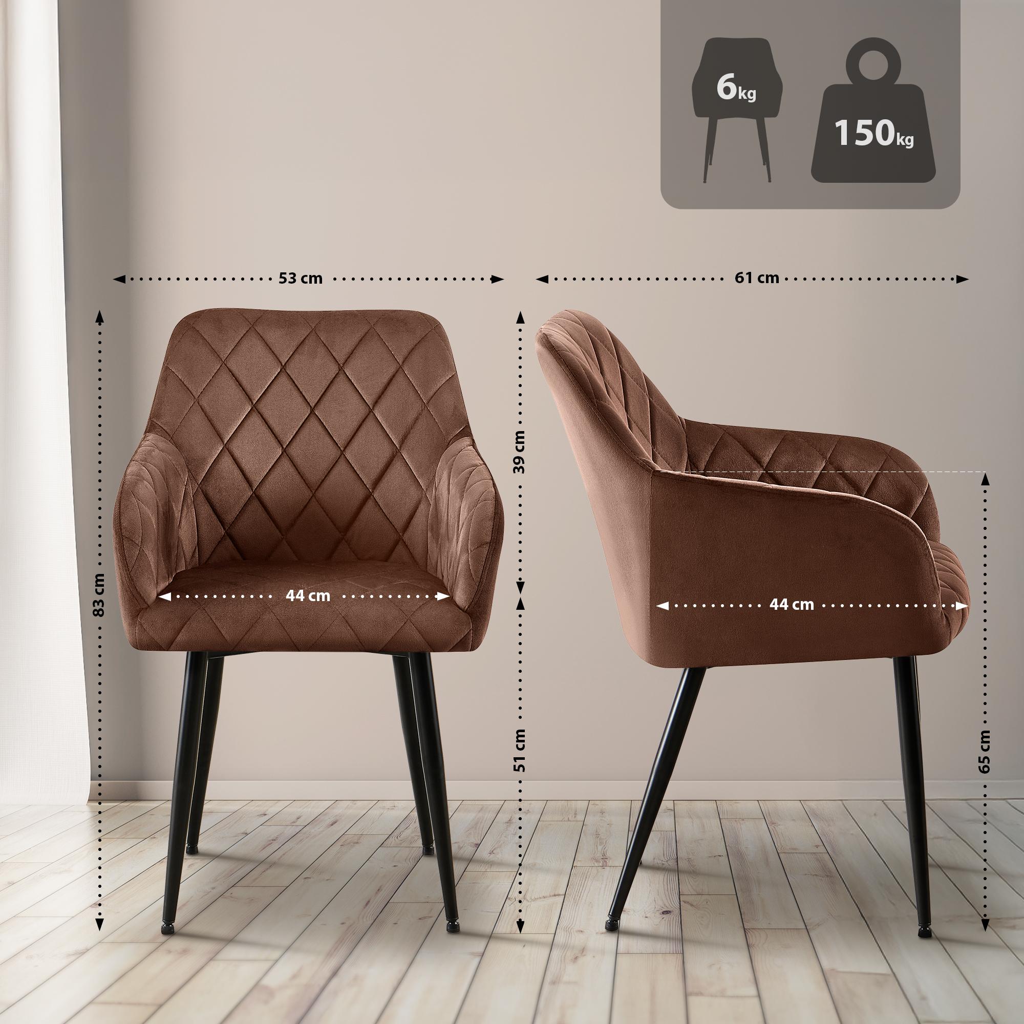 2er Set Esszimmerstühle Monett Samt Metall matt schwarz braun