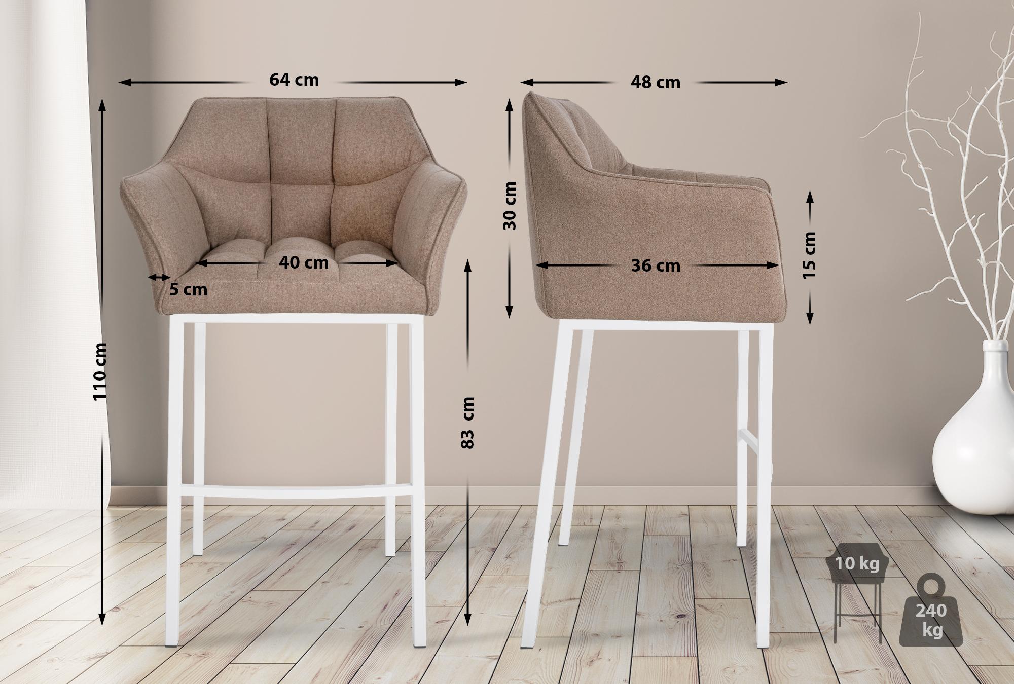 Barhocker Damaso Filz mit Vierfußgestell taupe weiß