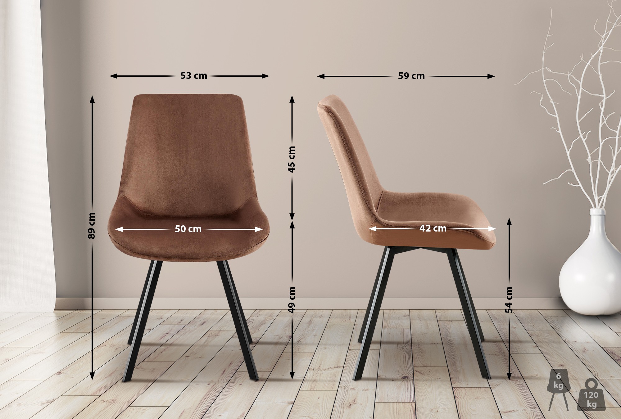 2er Set Esszimmerstuhl Lewes Samt braun