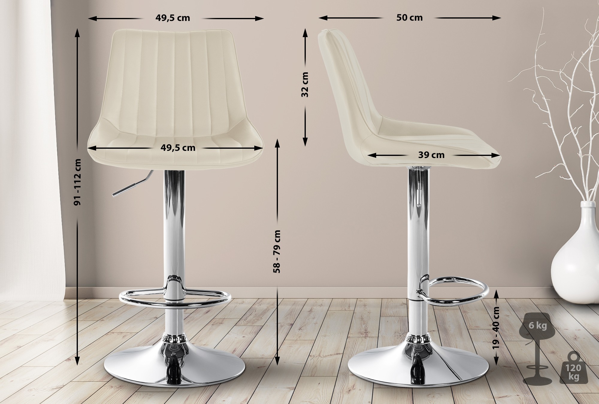 2er Set Barhocker Toni Kunstleder