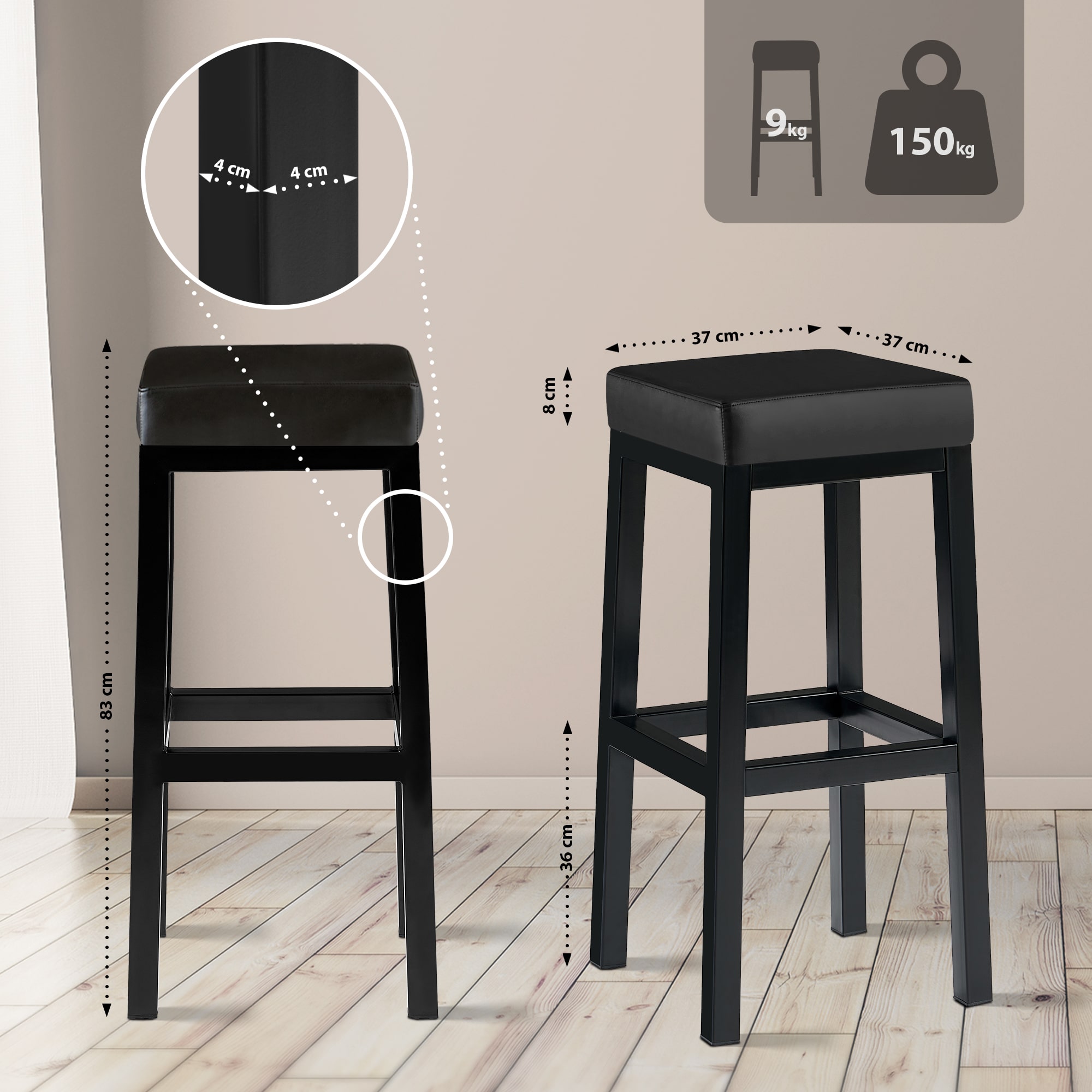 Barhocker Taylor Sitzhöhe 83 cm Metallgestell schwarz