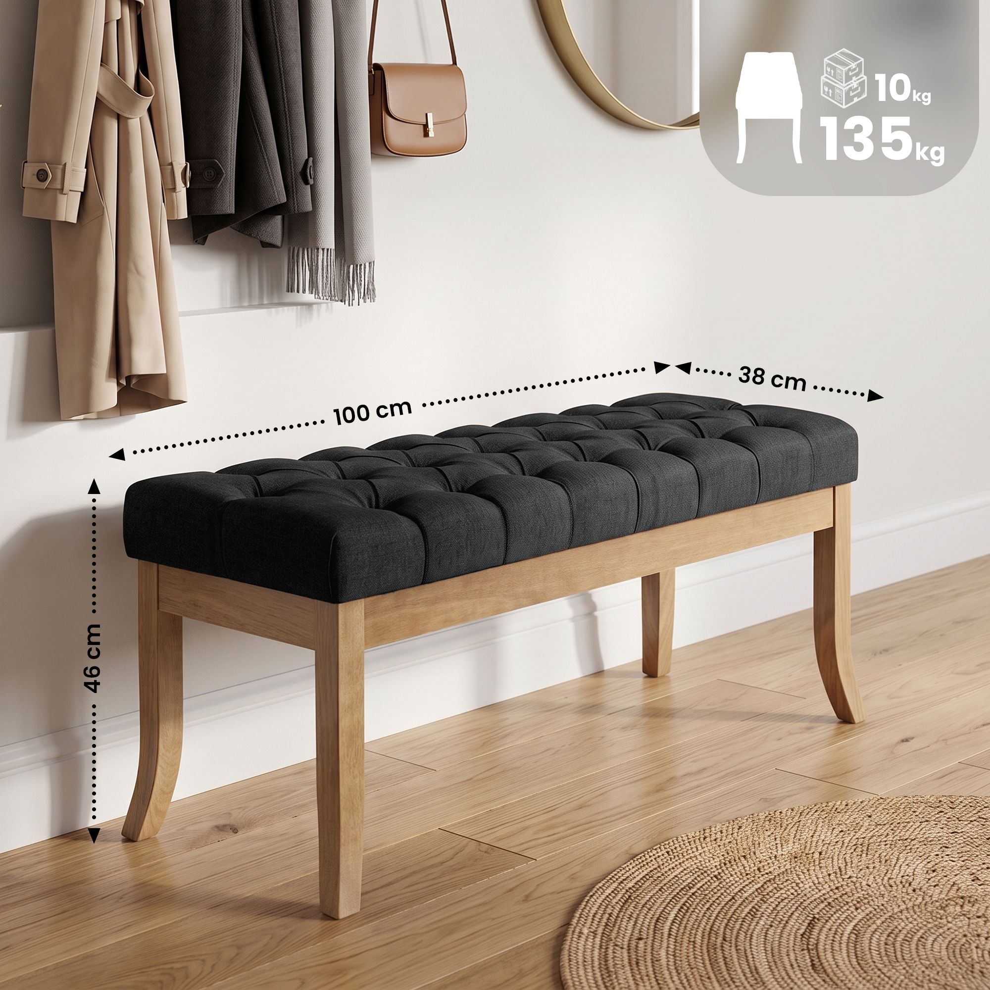 Sitzbank Ramses Stoff mit hellem Holzgestell