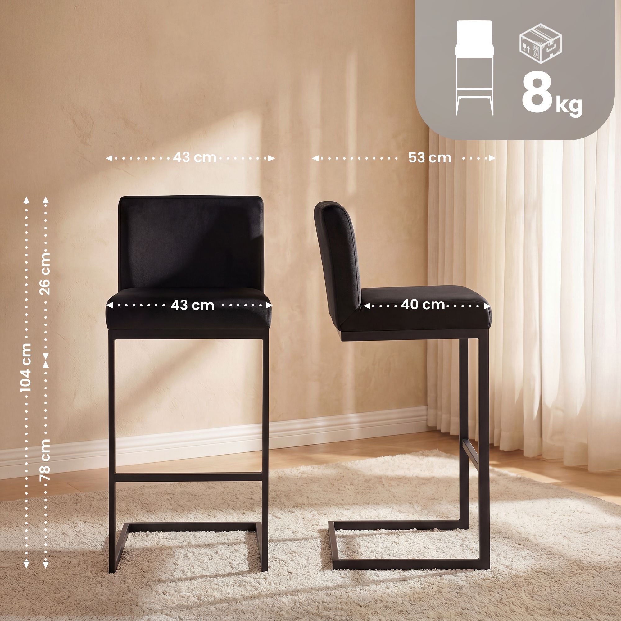 2er Set Barhocker Hopewell Samt schwarz