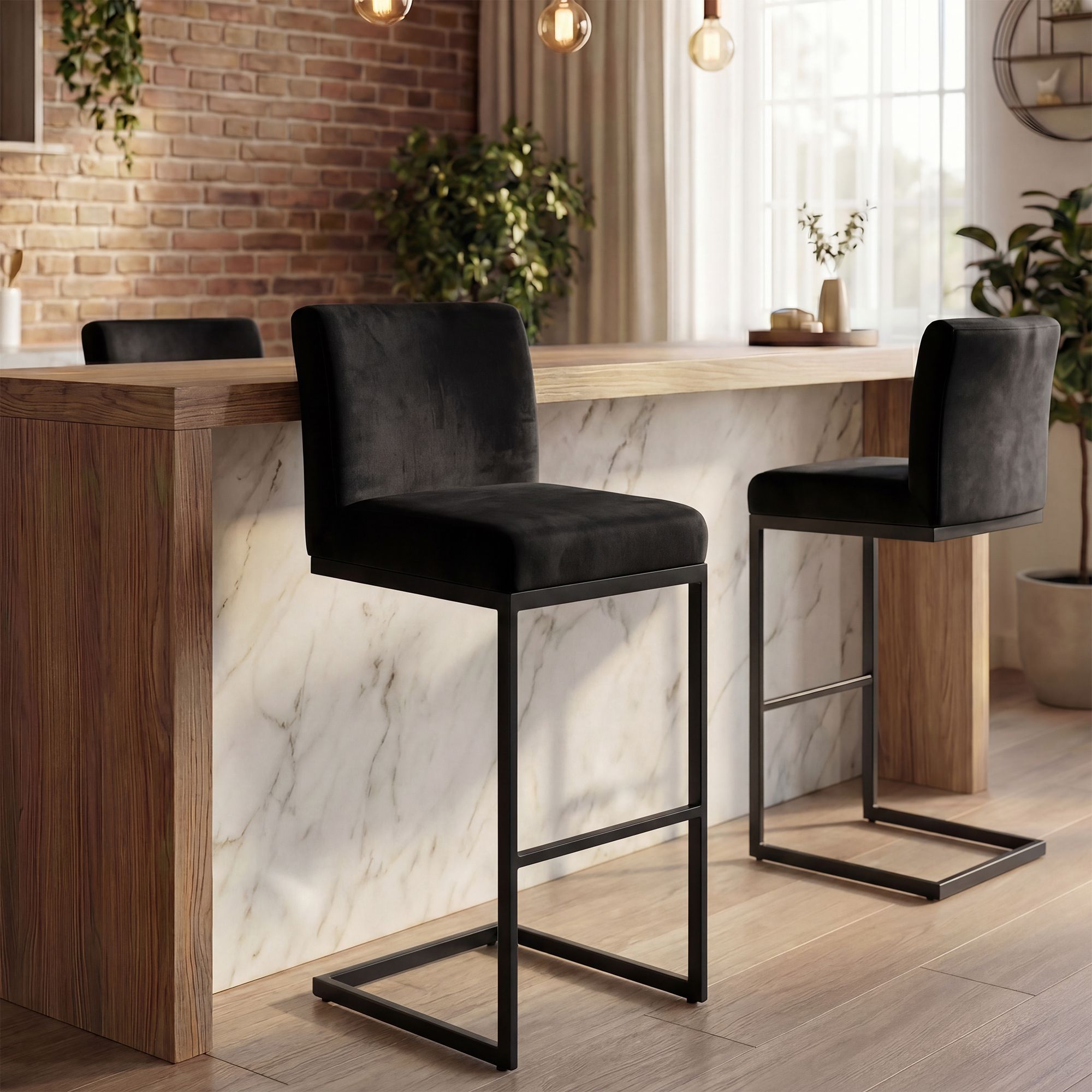 2er Set Barhocker Hopewell Samt schwarz