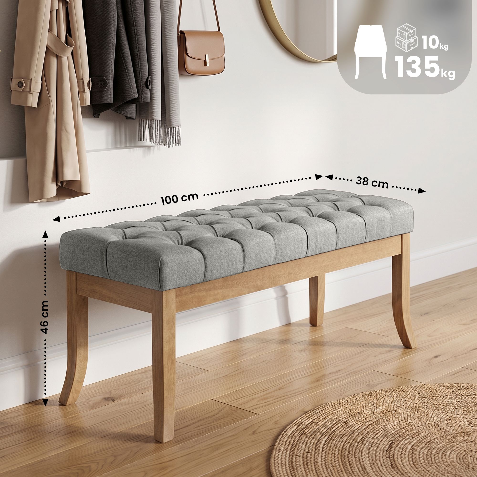 Sitzbank Ramses Stoff mit hellem Holzgestell