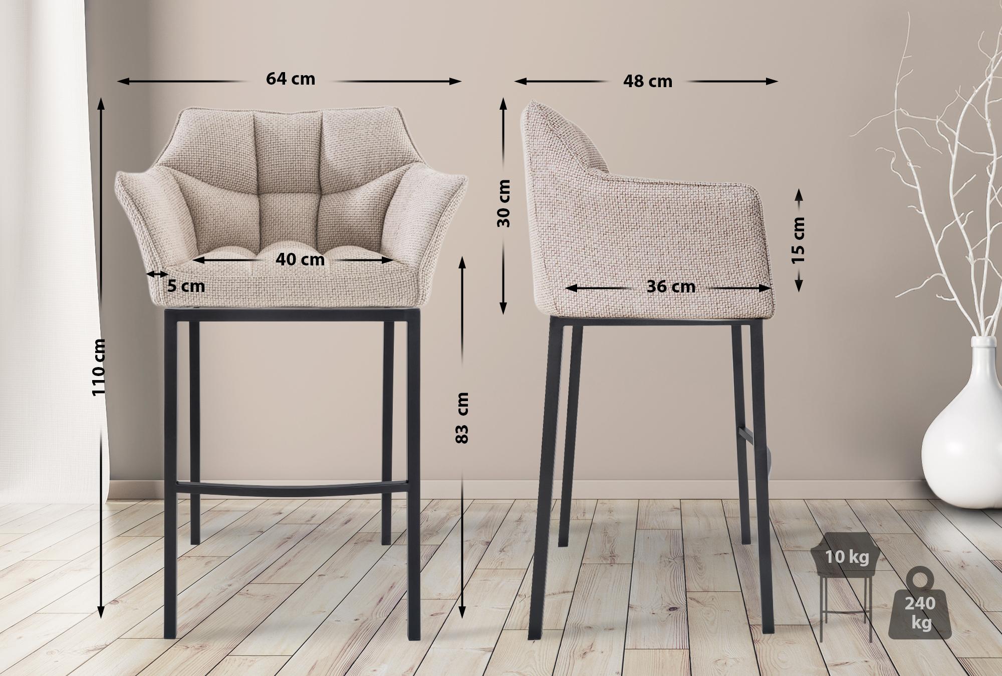 2er Set Barhocker Damaso Stoff mit Vierfußgestellen