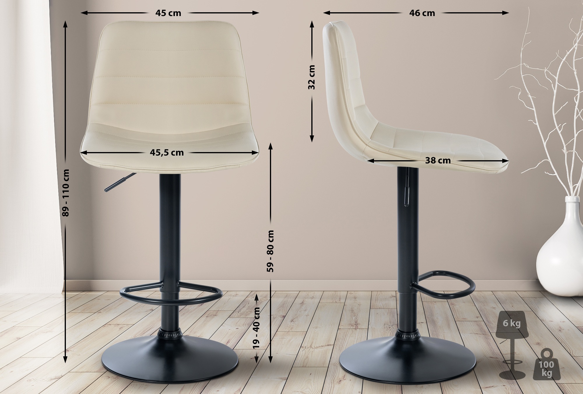 Barhocker Lex Kunstleder creme schwarz