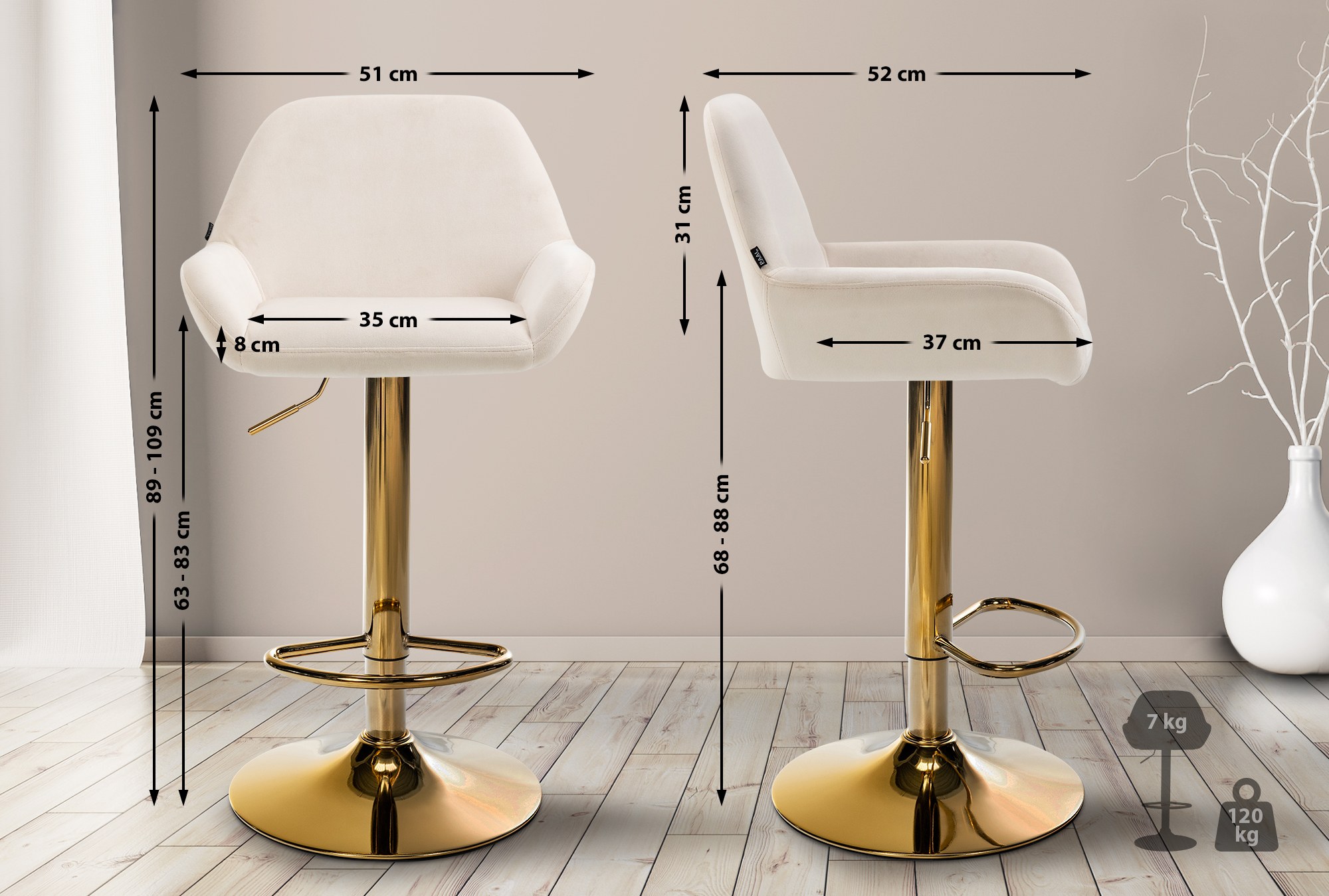2er Set Barhocker Braga Gold Samt
