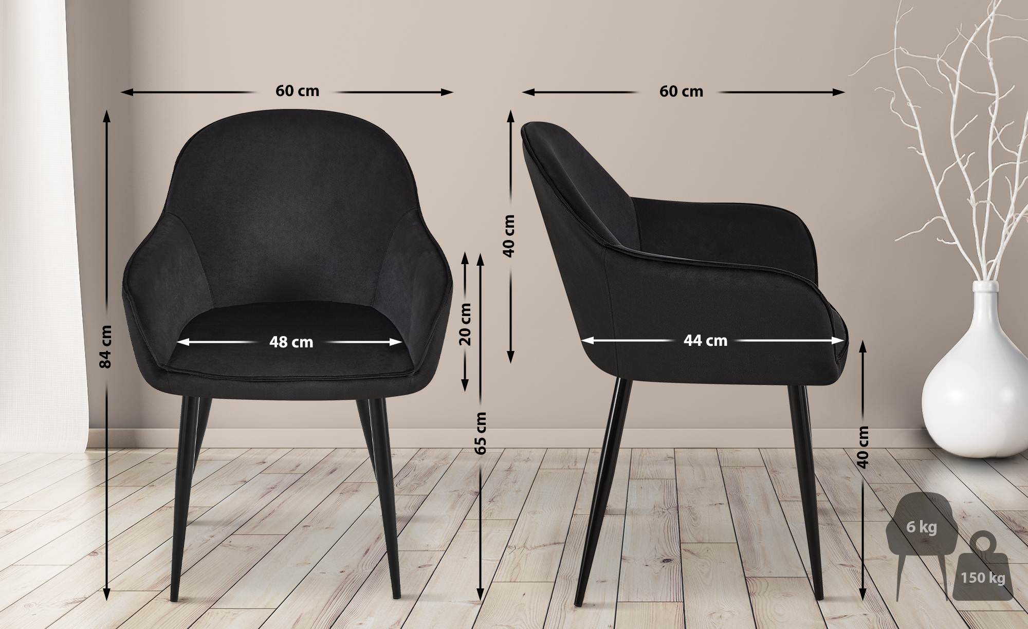 2er Set Esszimmerstuhl Boise Samt