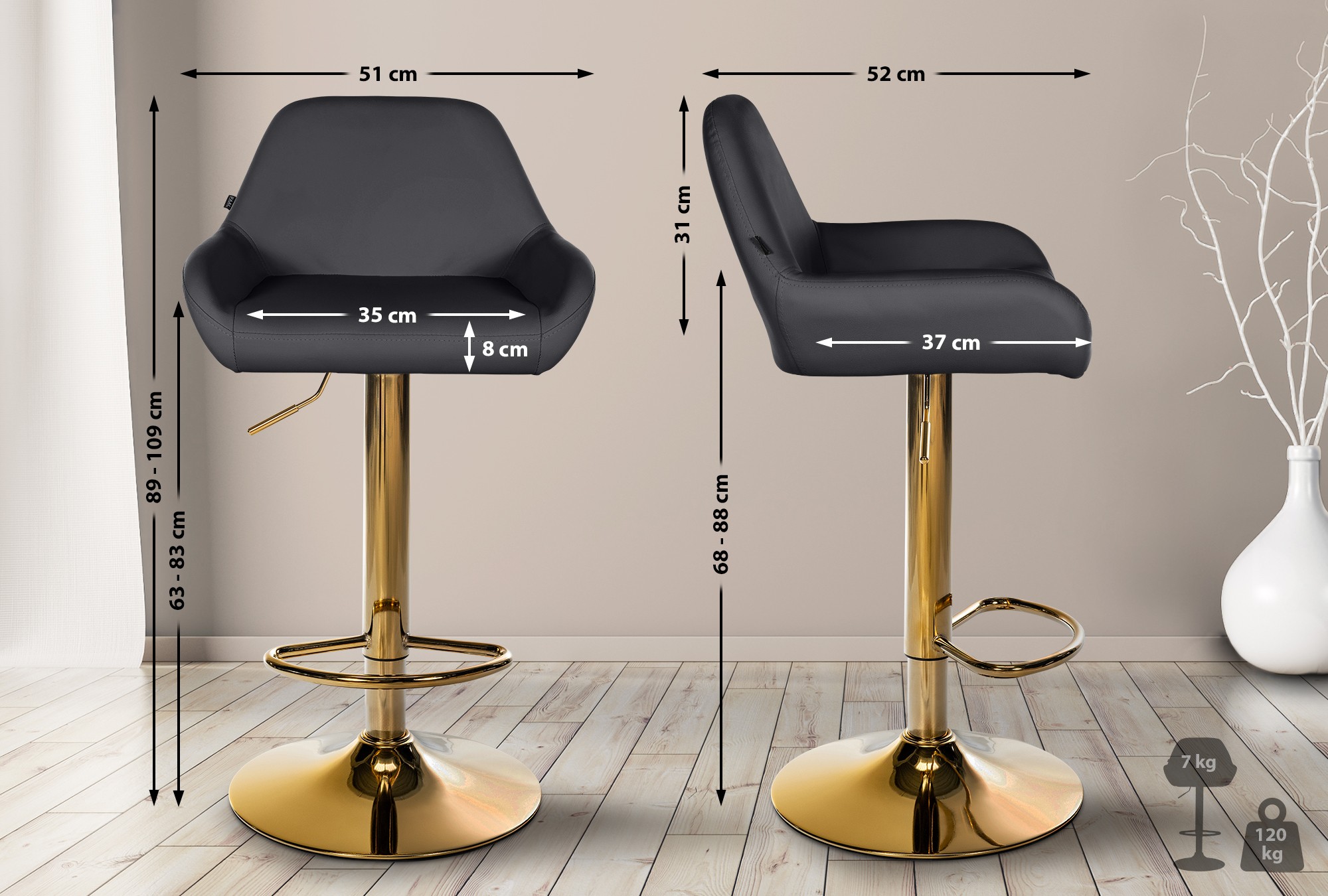 2er Set Barhocker Braga Gold Kunstleder