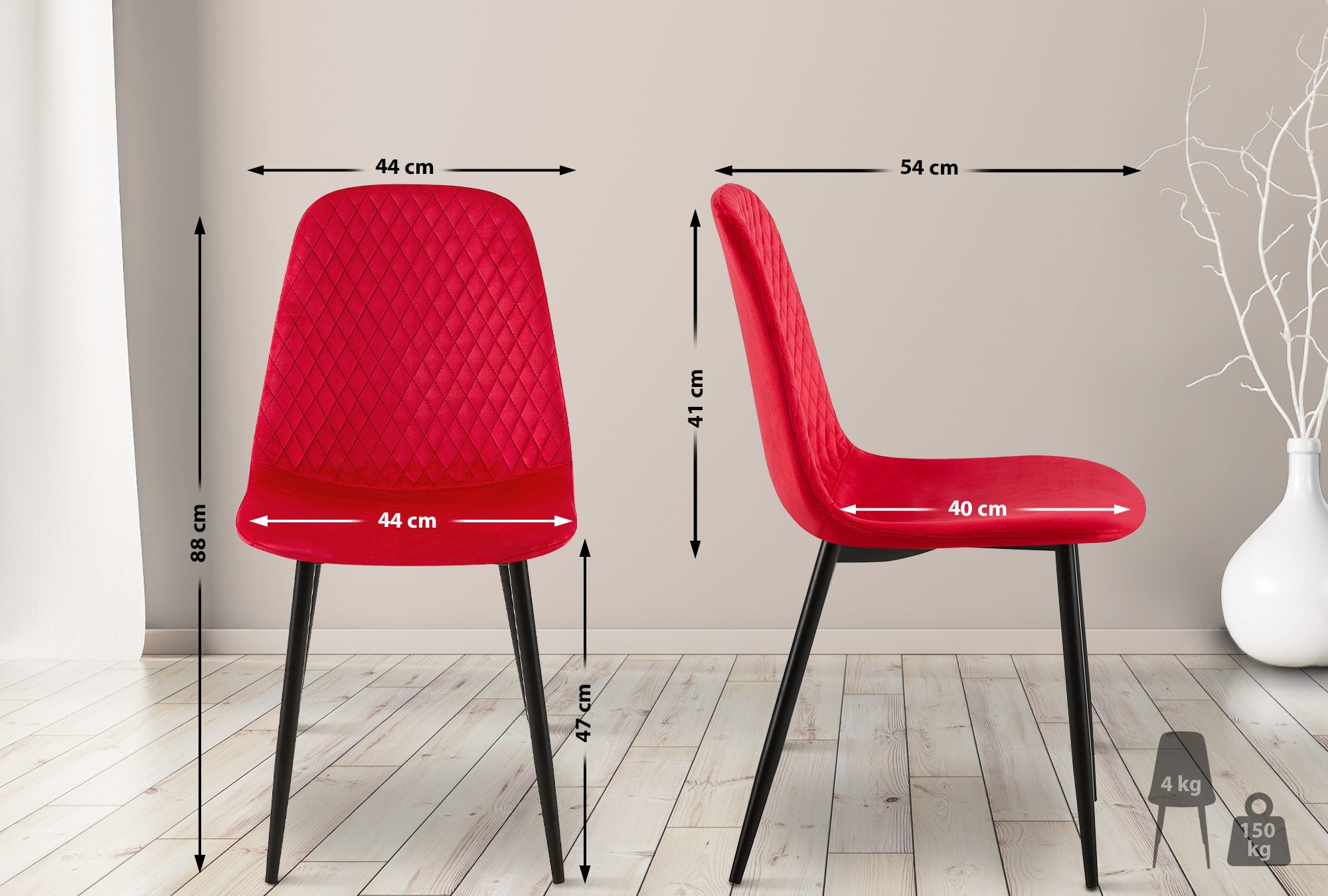 4er Set Stühle Giverny rot Samt