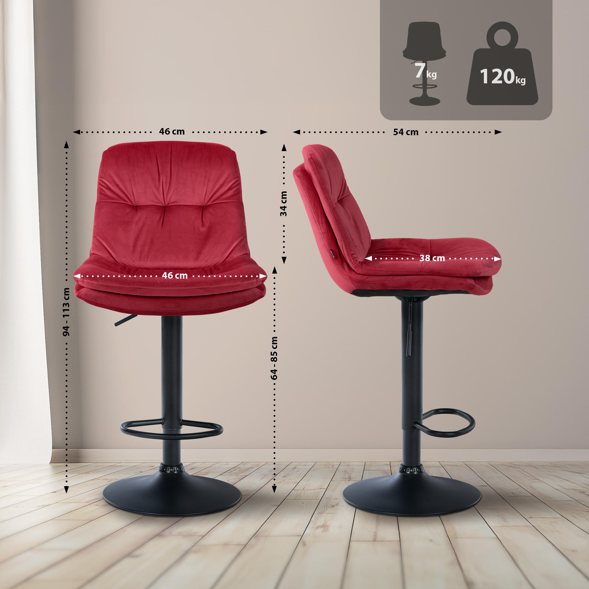 Barhocker Laurel Samt Metall matt schwarz rot