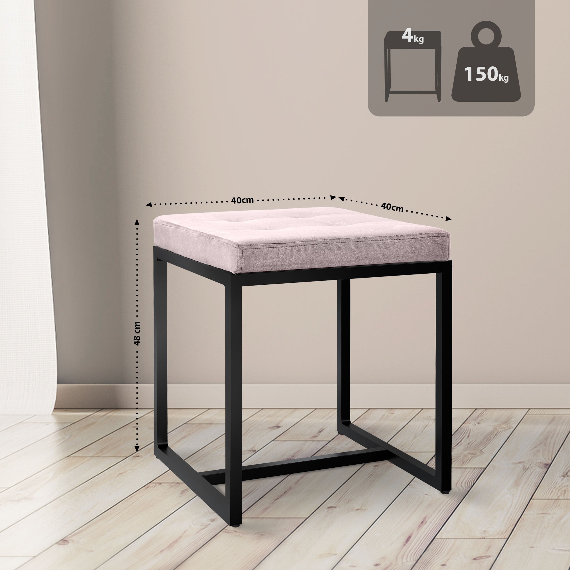 Sitzhocker Barci mit schwarzem Gestell