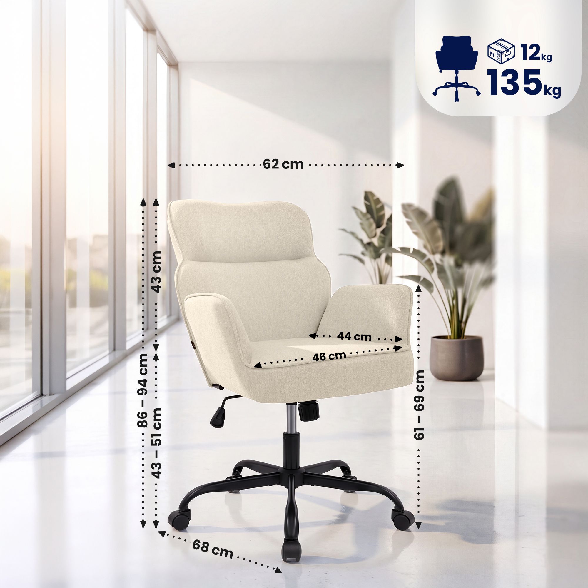 Bürostuhl Amado Stoff creme