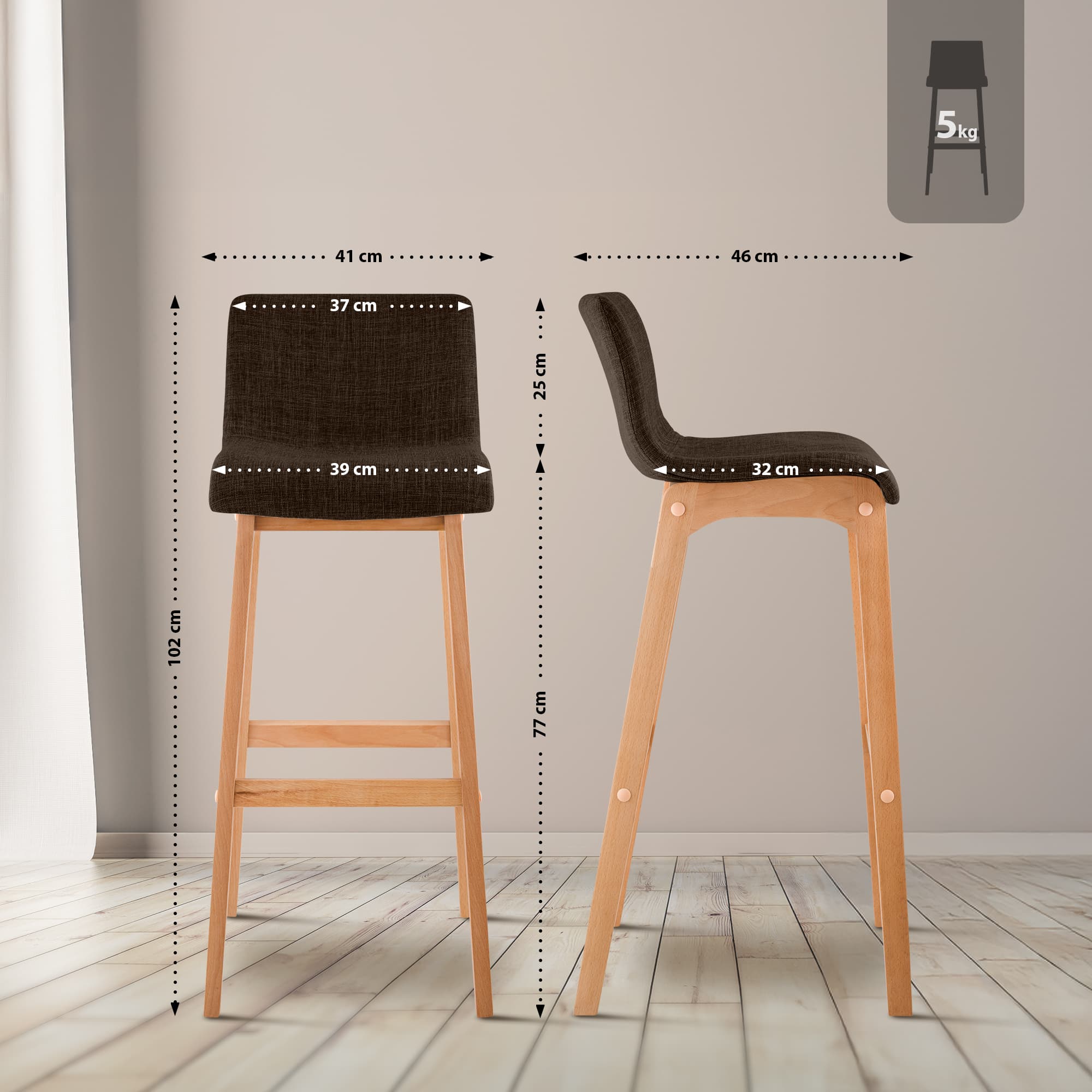 2er Set Barhocker Hover Stoff Vierfußgestell Natura