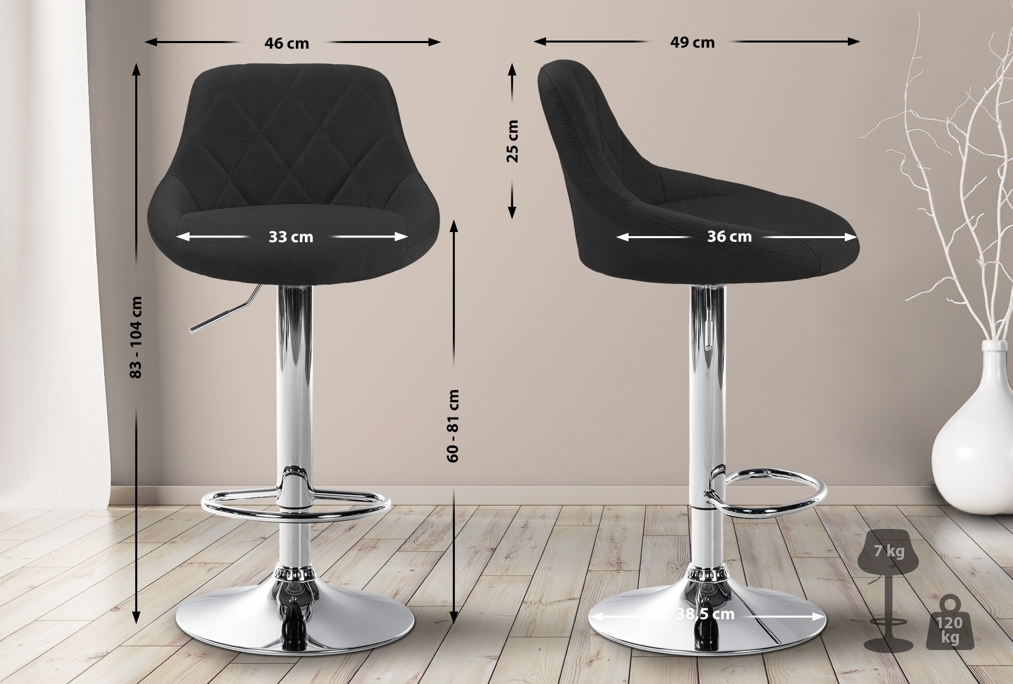 Barhocker Lazio Stoff schwarz chrom