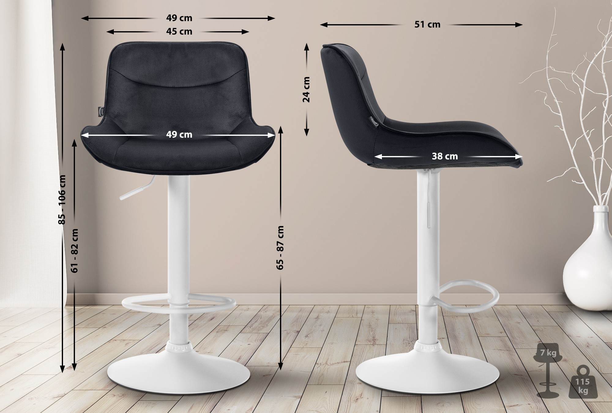 2er Set Barhocker Vonore Samt