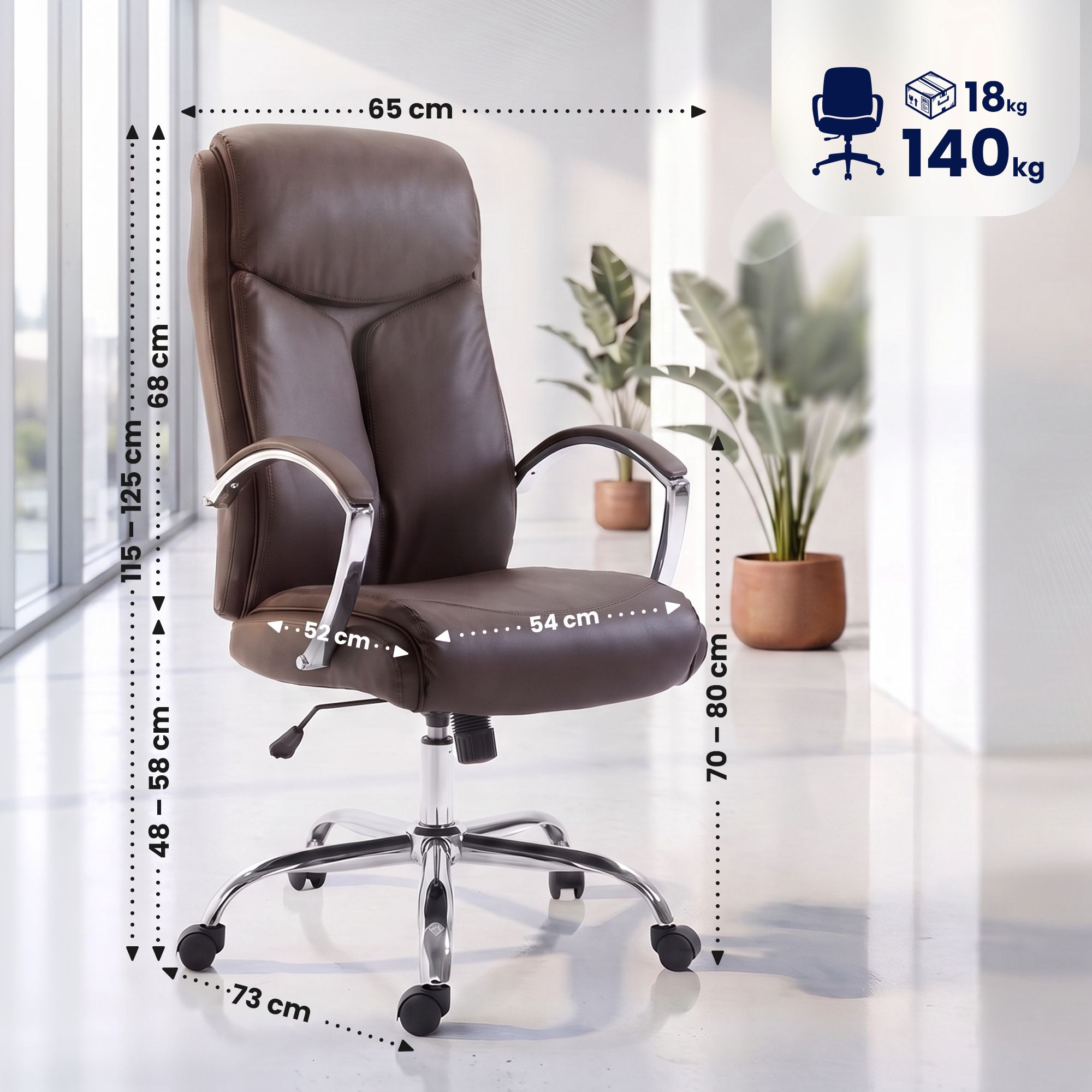 Bürostuhl Arlen Lederoptik braun
