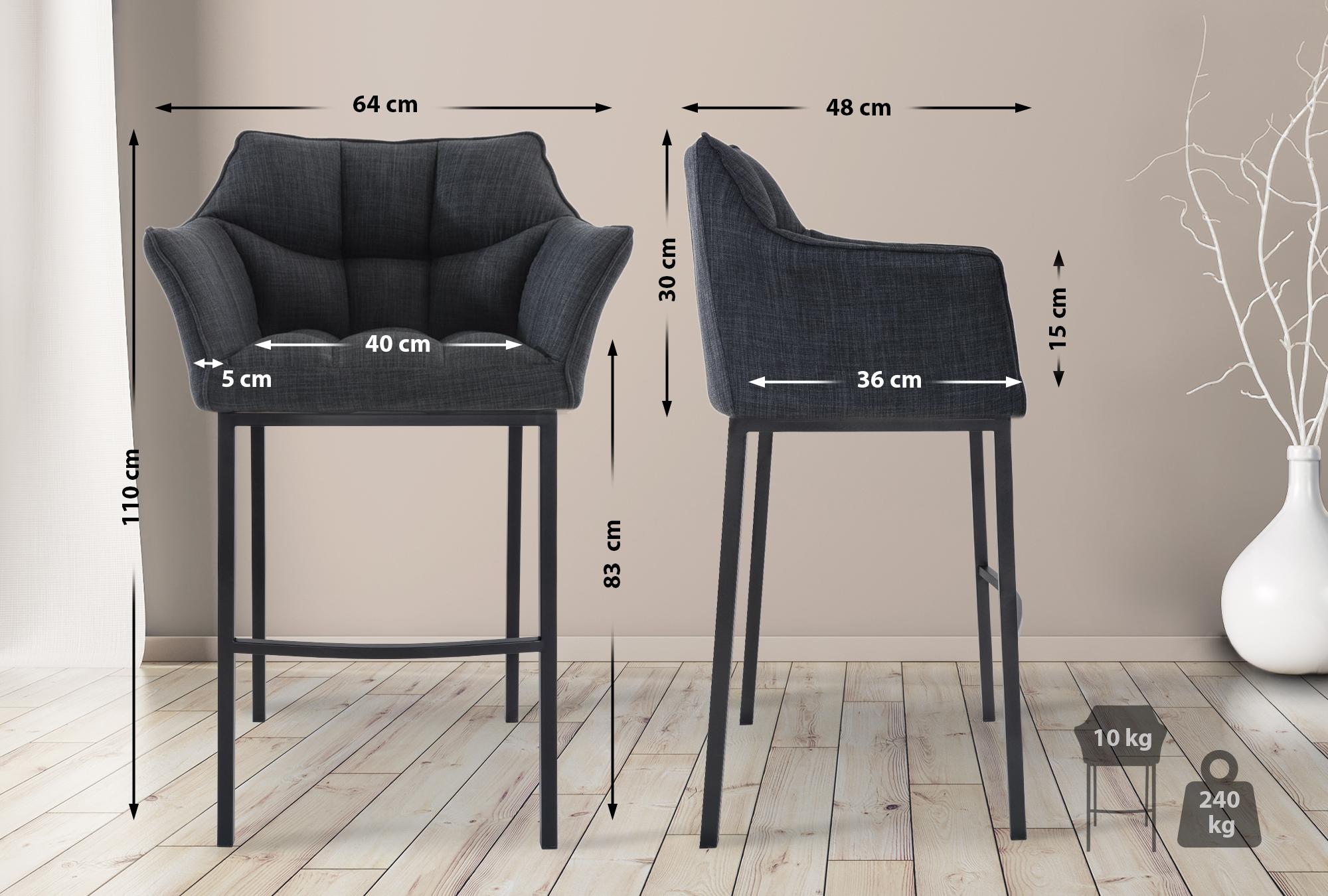 2er Set Barhocker Damaso Stoff mit Vierfußgestellen