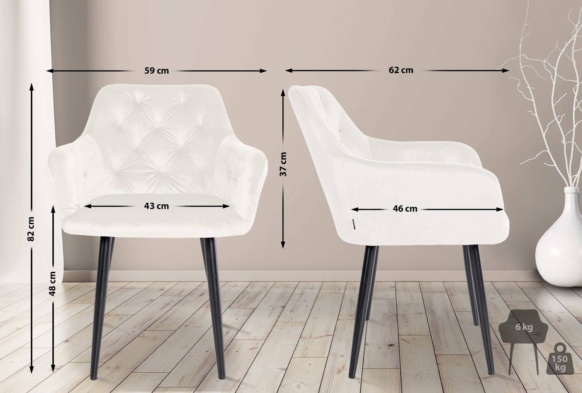 2er Set Esszimmerstuhl Stanley Samt