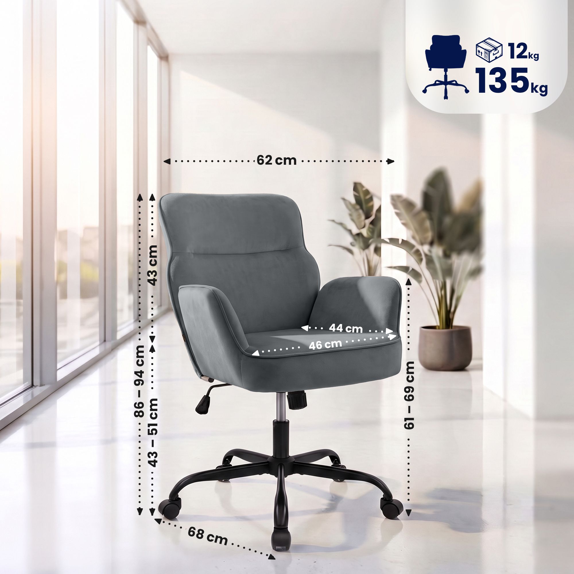 Bürostuhl Amado Samt grau