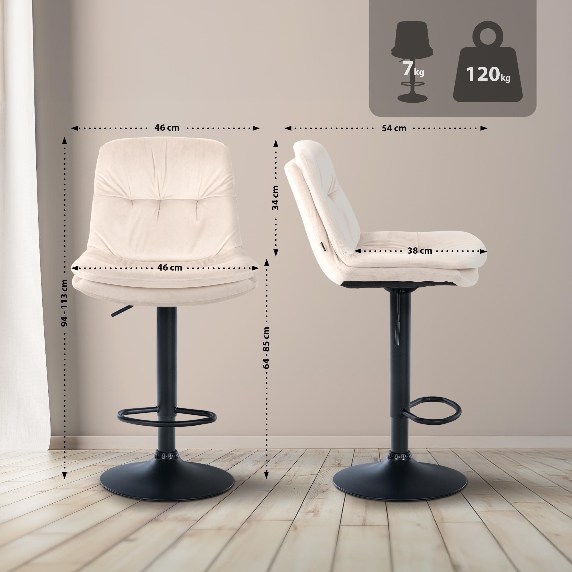 Barhocker Laurel Samt Metall matt schwarz creme