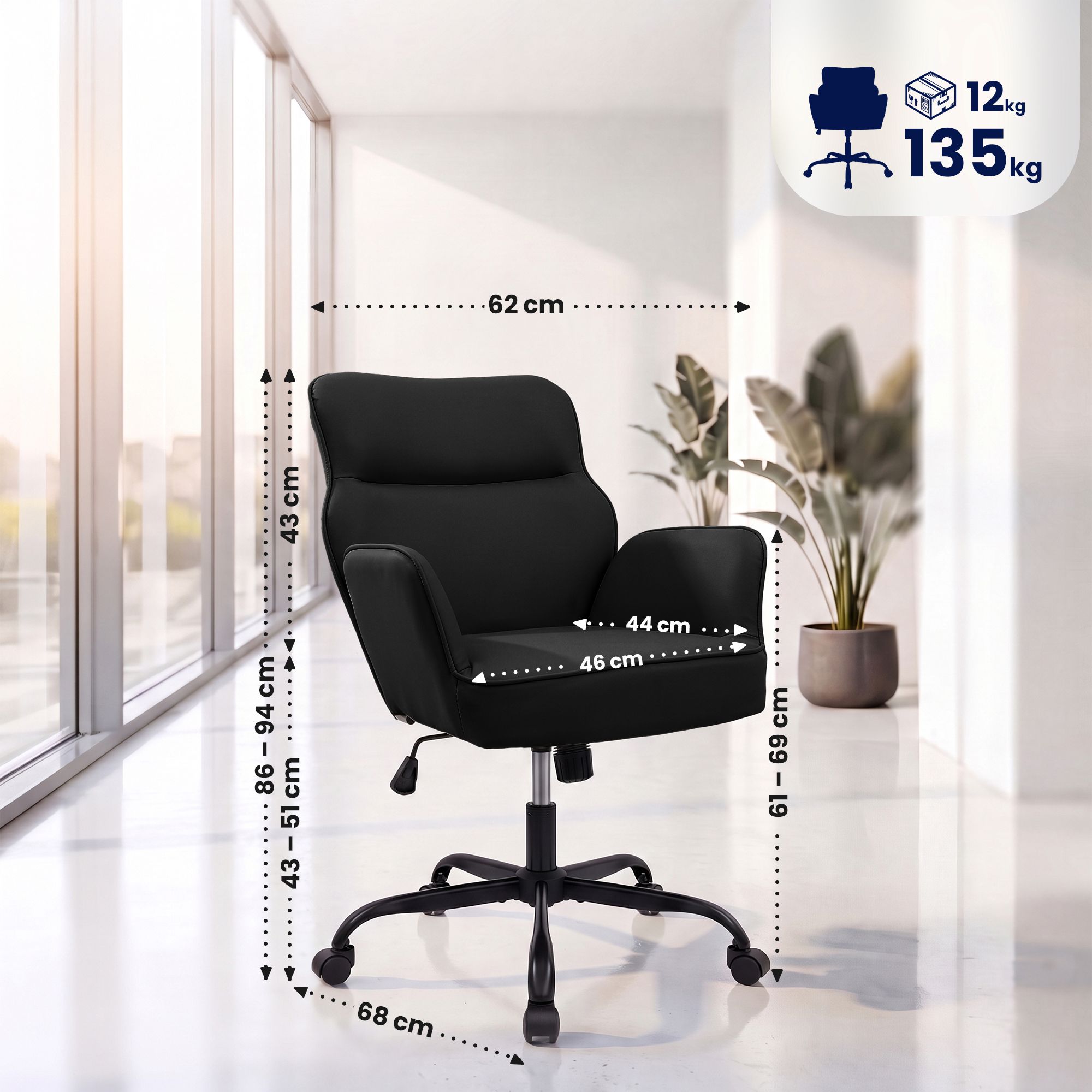 Bürostuhl Amado Lederoptik schwarz