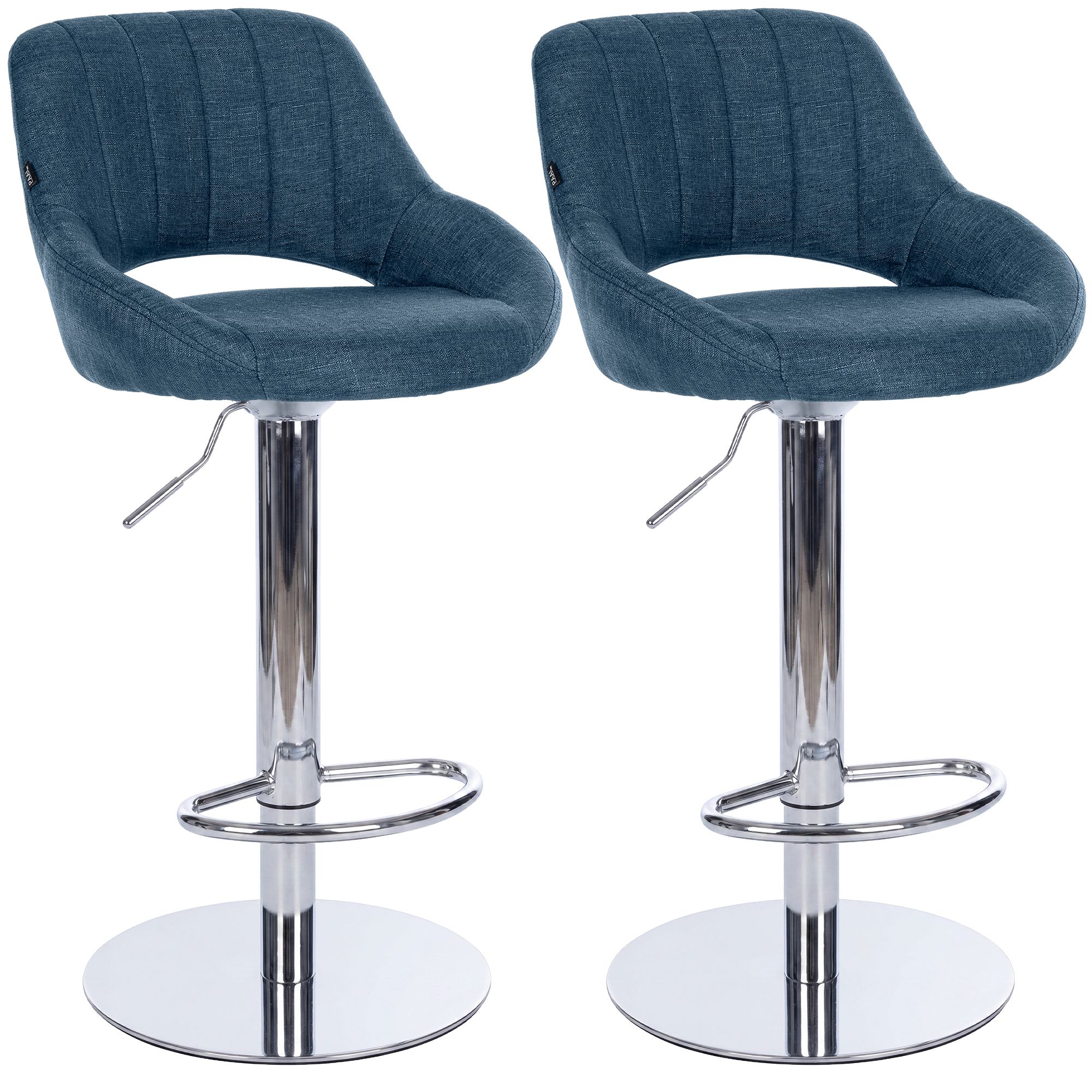 2er Set Barhocker Milet Chrom mit extra schweren Standfüßen blau Stoff