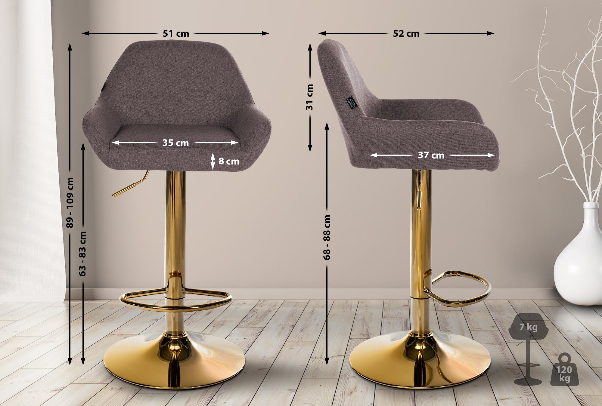 2er Set Barhocker Braga Gold Stoff braun