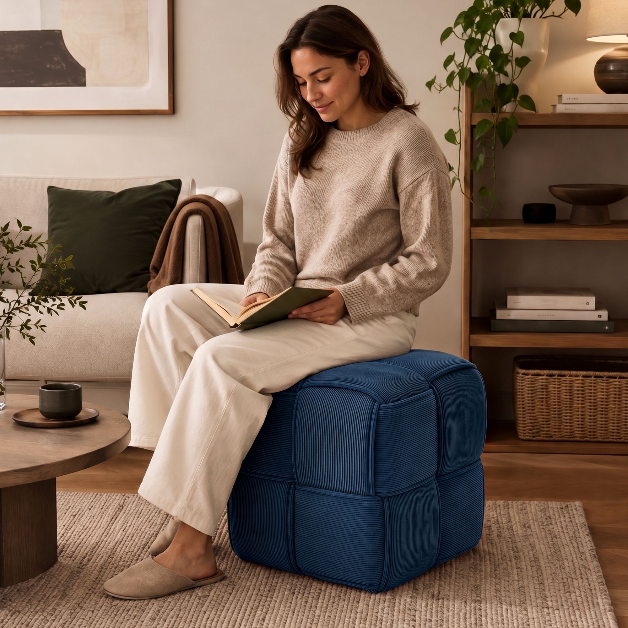 Sitzhocker Cord Forinta blau