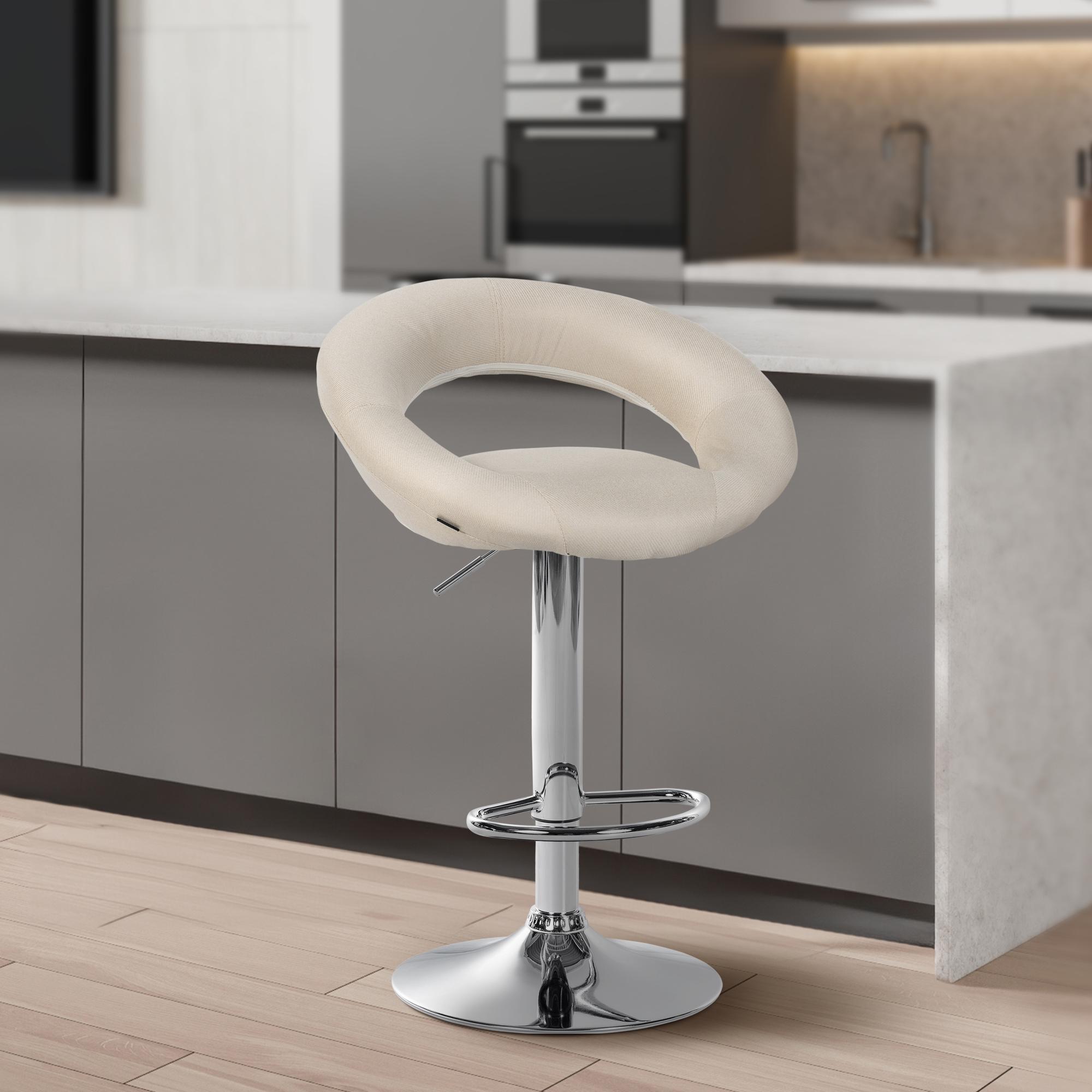 2er Set Barhocker Olinda Stoff creme chrom