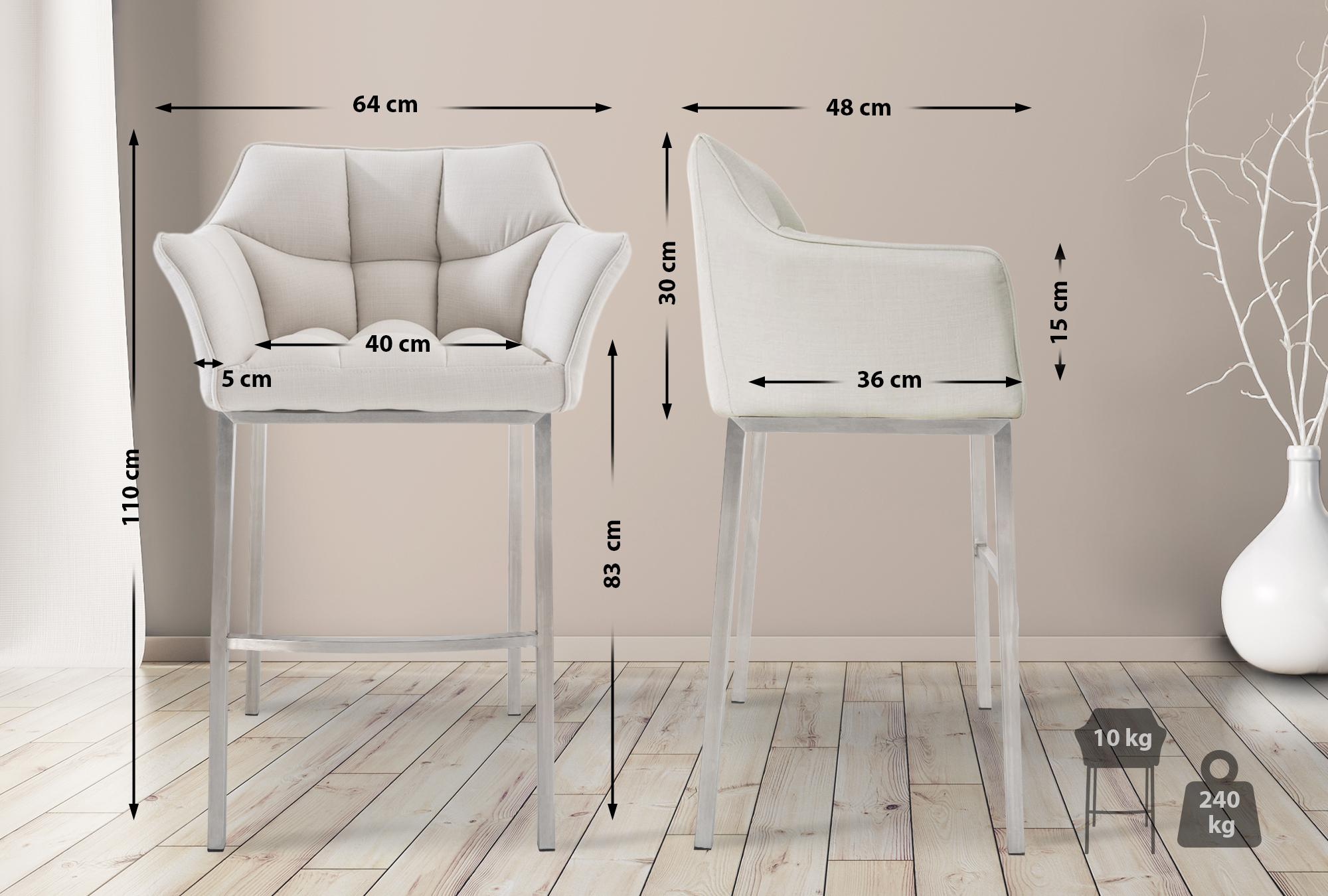 2er Set Barhocker Damaso Stoff mit Vierfußgestellen