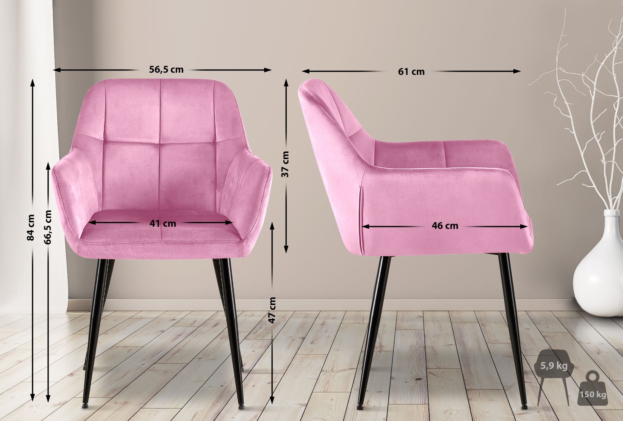 Besucherstuhl Emia rosa Samt