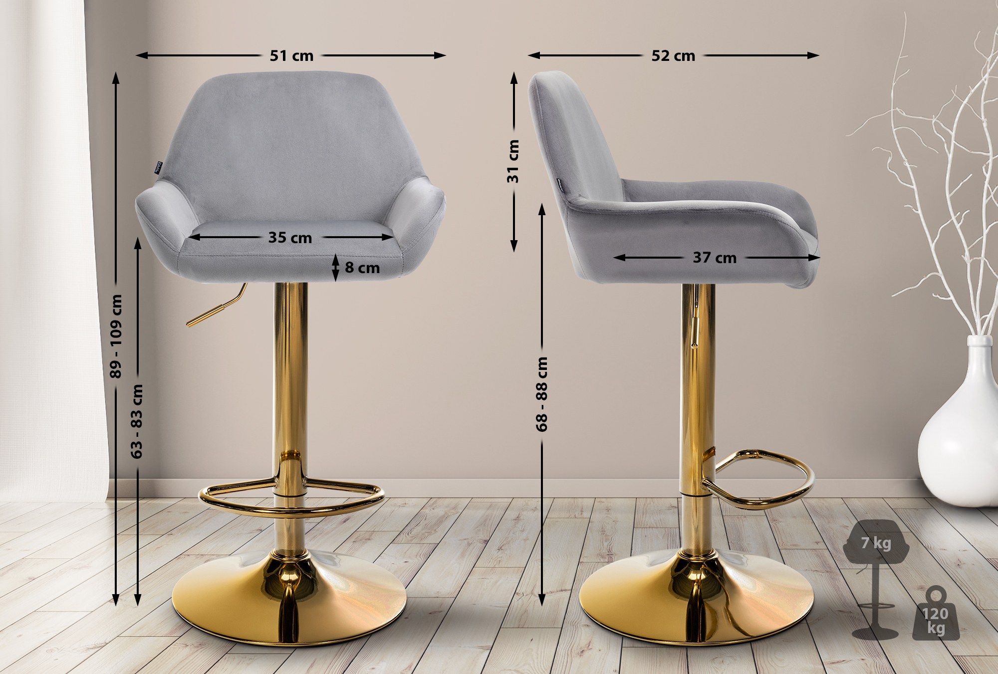 Barhocker Braga Gold Samt
