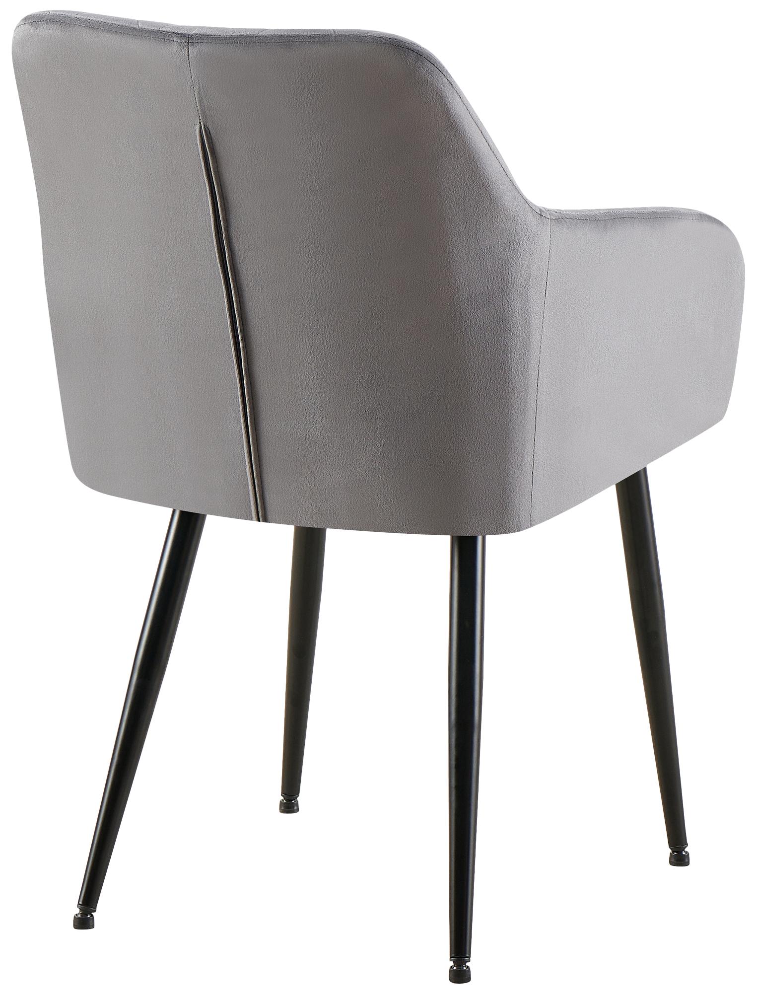2er Set Esszimmerstühle Monett Samt Metall matt schwarz dunkelgrau